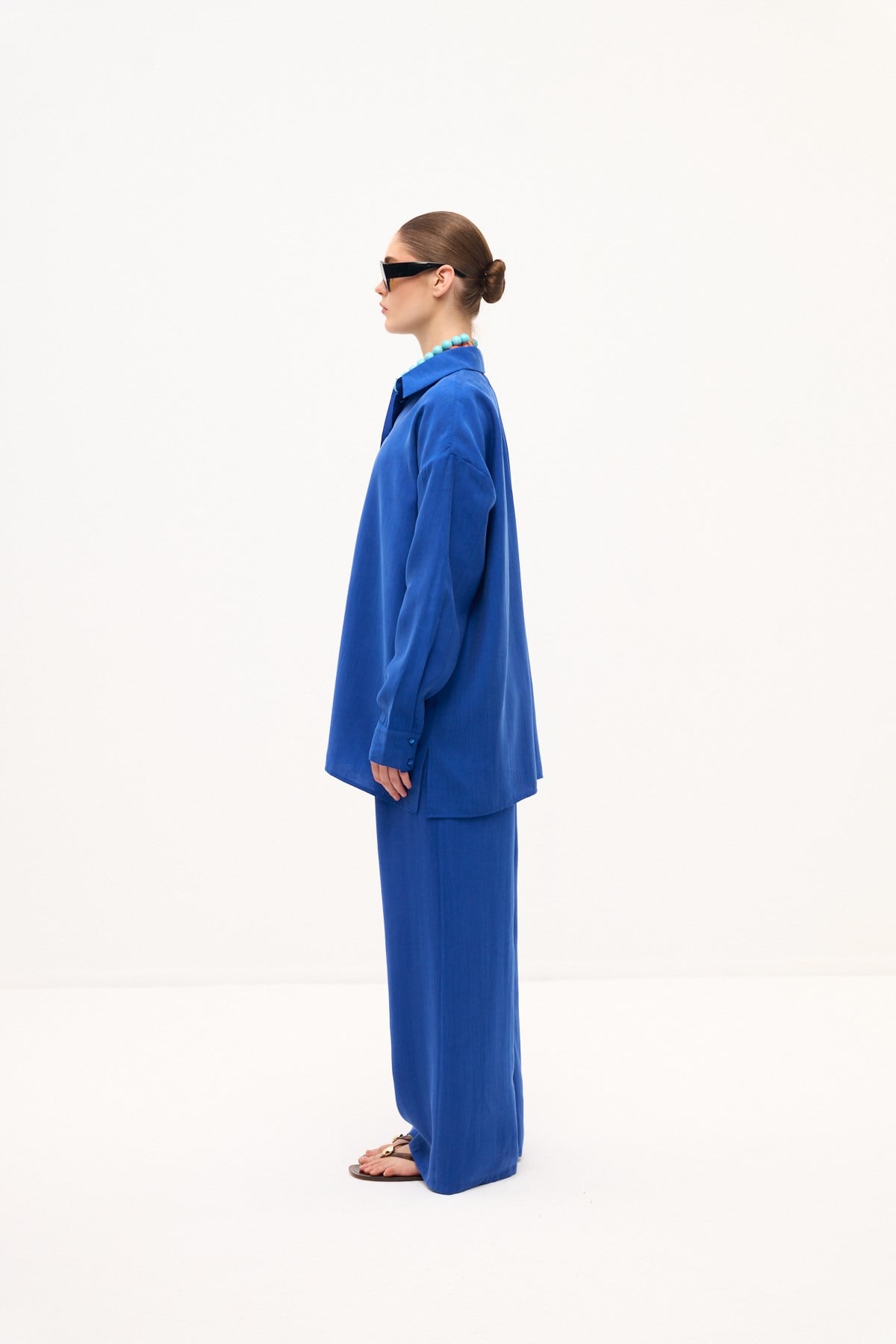 DÖKÜMLÜ OVERSIZE TAŞLANMIŞ MODAL GÖMLEK SAKS