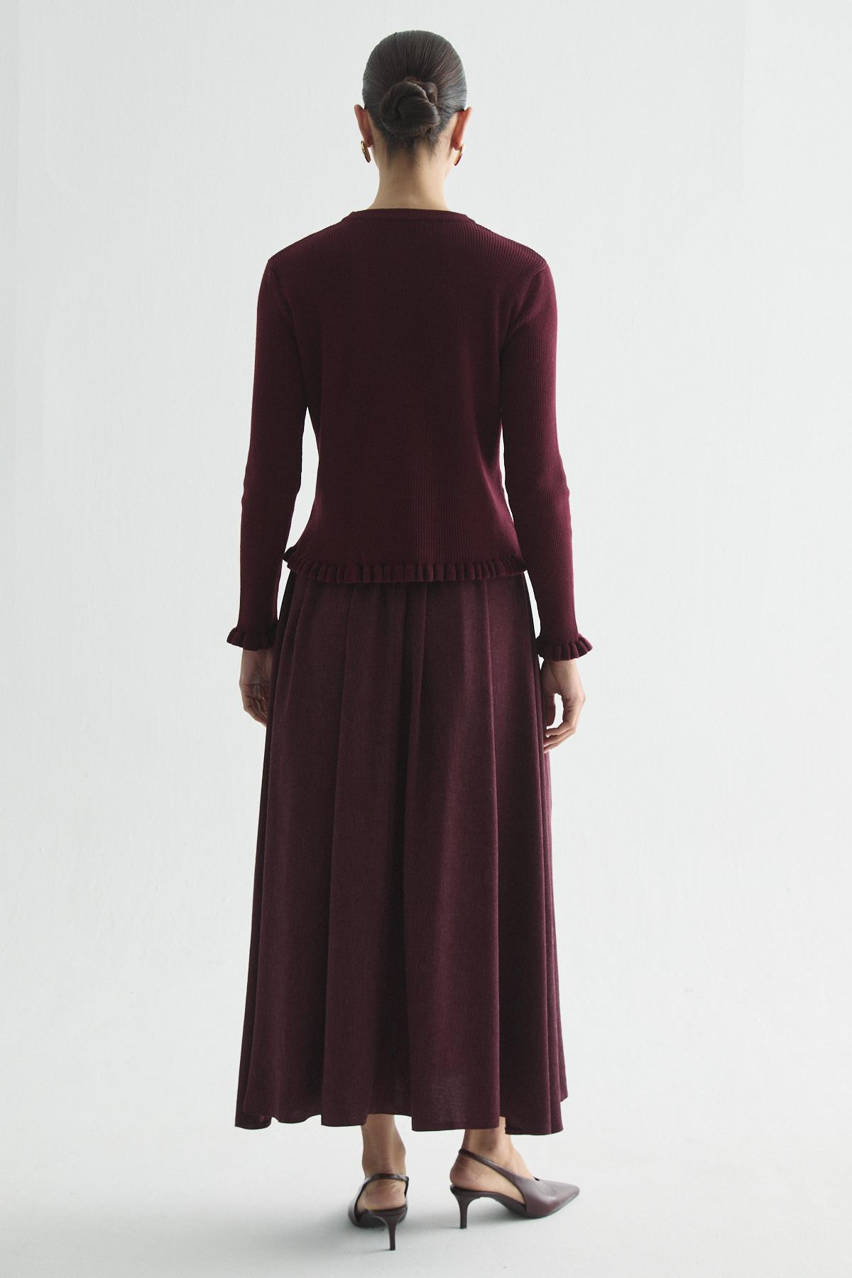 FIRFIR DETAYLI FİTİLLİ TRİKO HIRKA BORDO