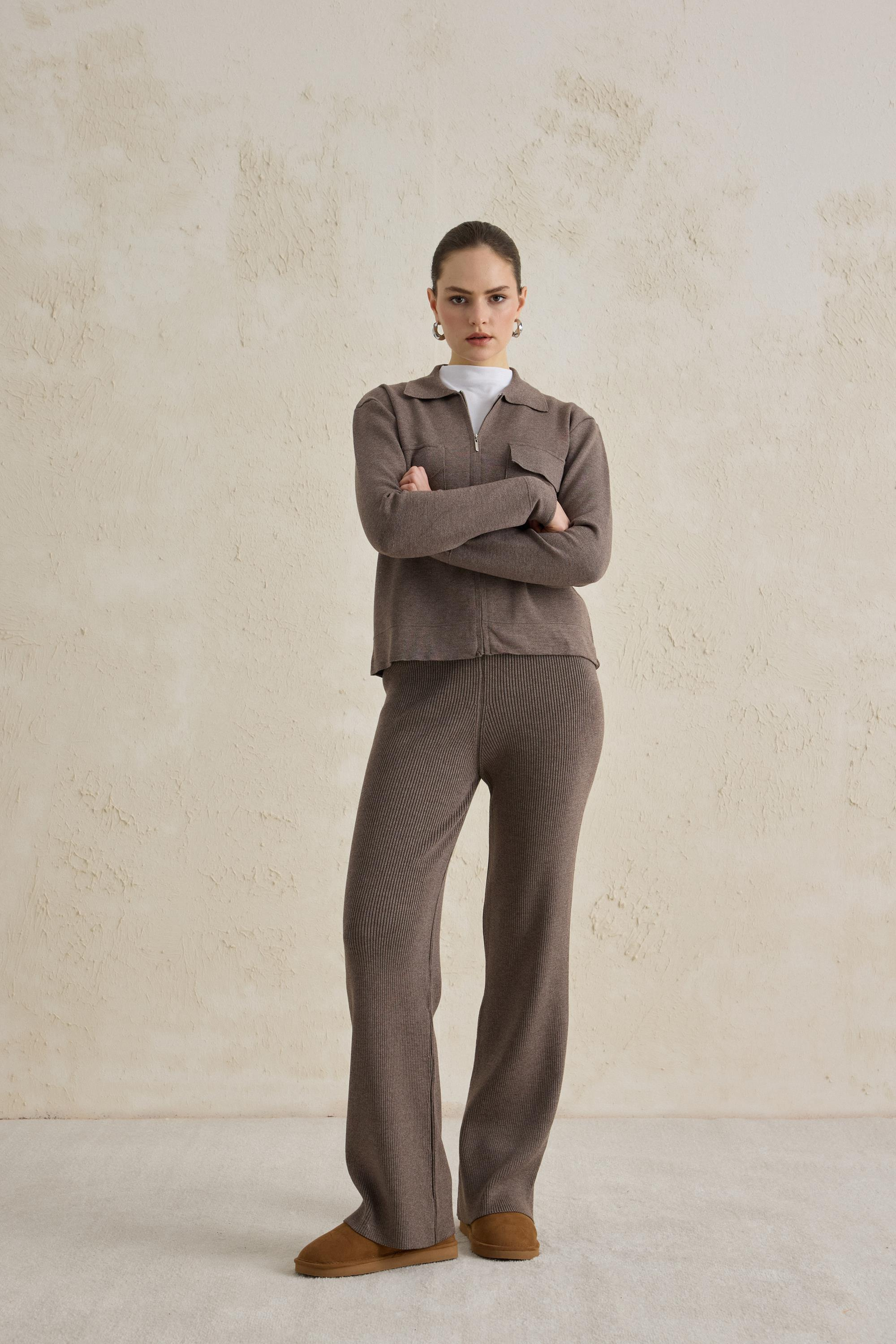FİTİL DOKULU TRİKO PANTOLON KAHVERENGİ