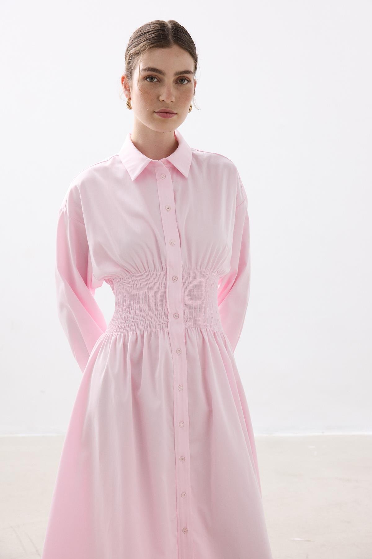 GİPELİ POPLİN ELBİSE AÇIK PEMBE