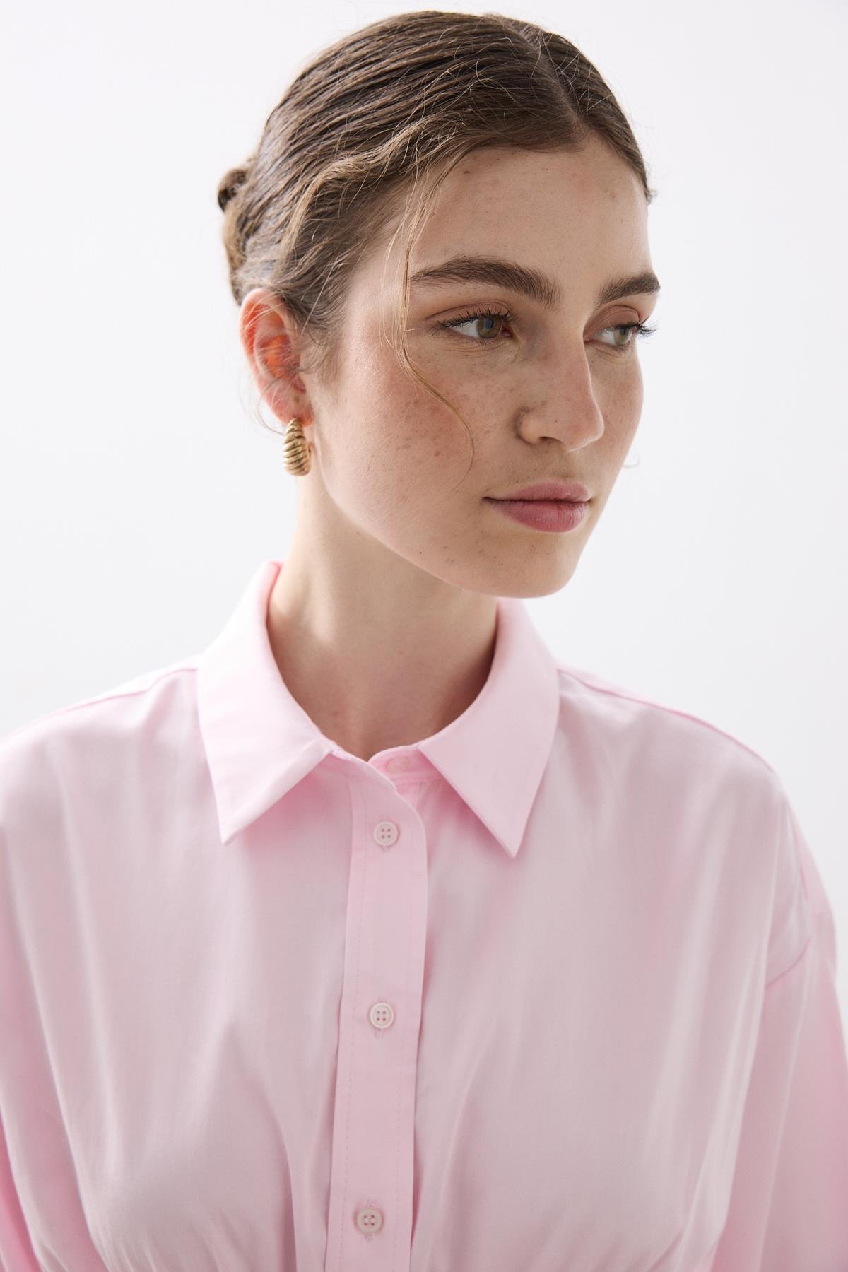 GİPELİ POPLİN ELBİSE AÇIK PEMBE