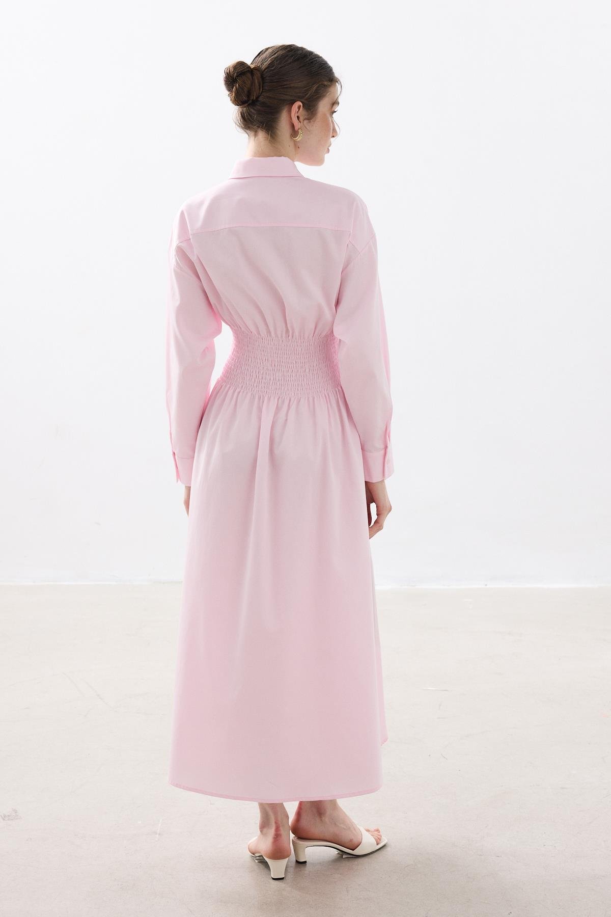 GİPELİ POPLİN ELBİSE AÇIK PEMBE