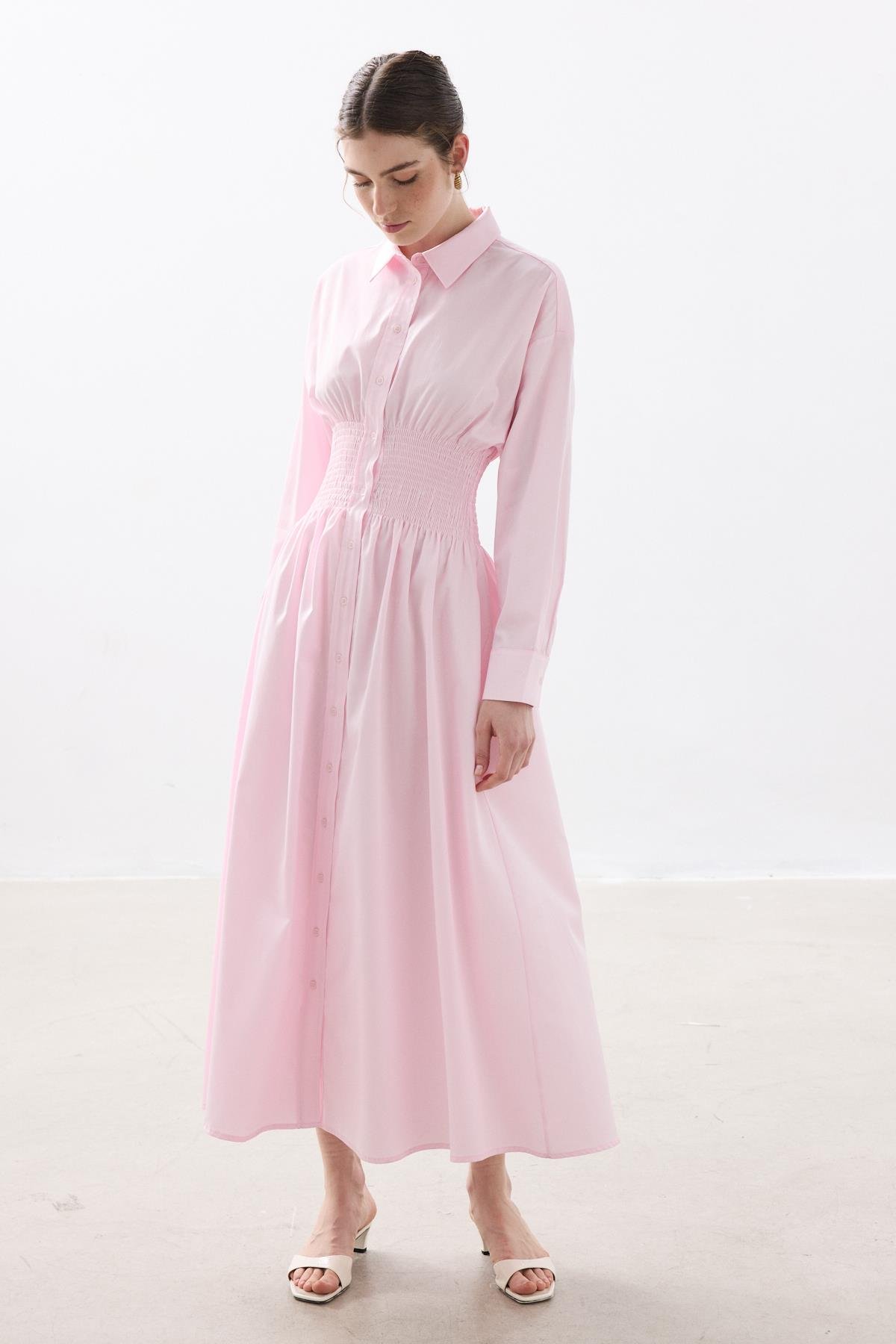 GİPELİ POPLİN ELBİSE AÇIK PEMBE
