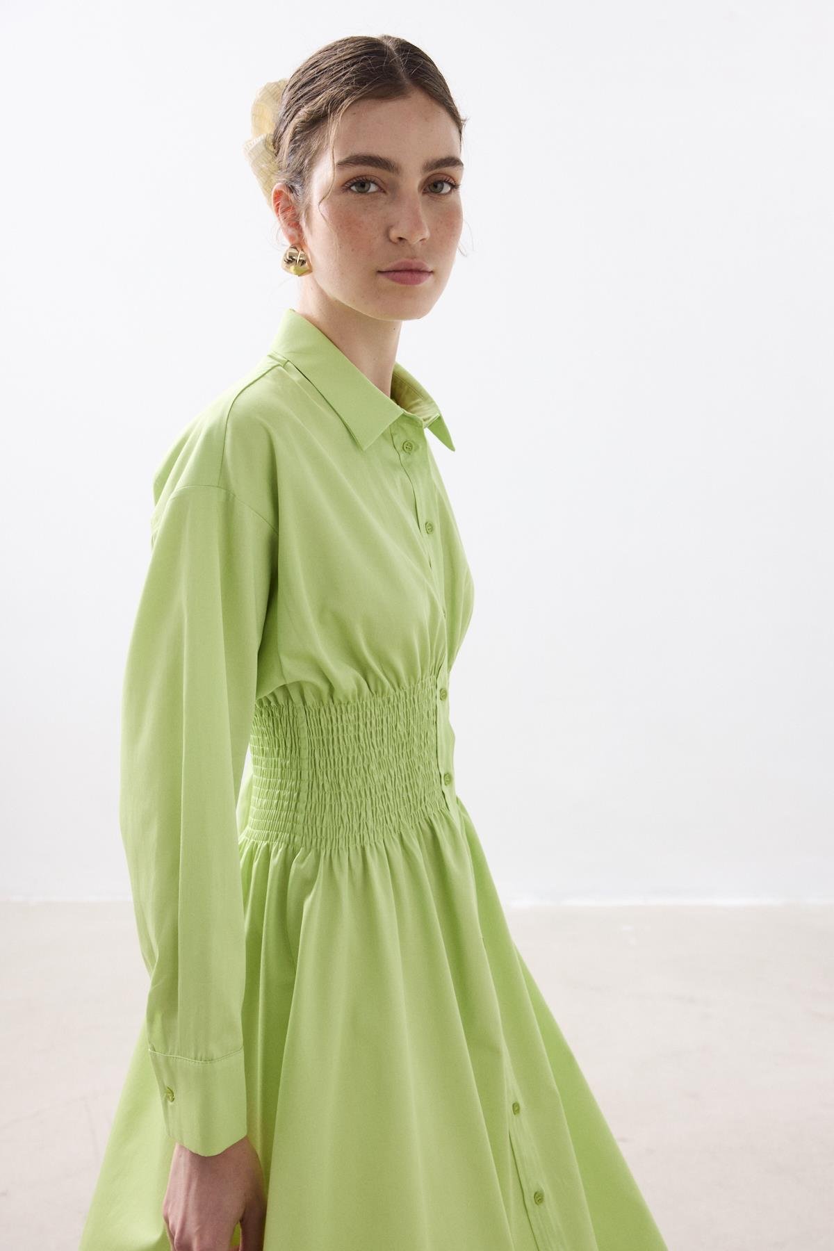 GİPELİ POPLİN ELBİSE LIME