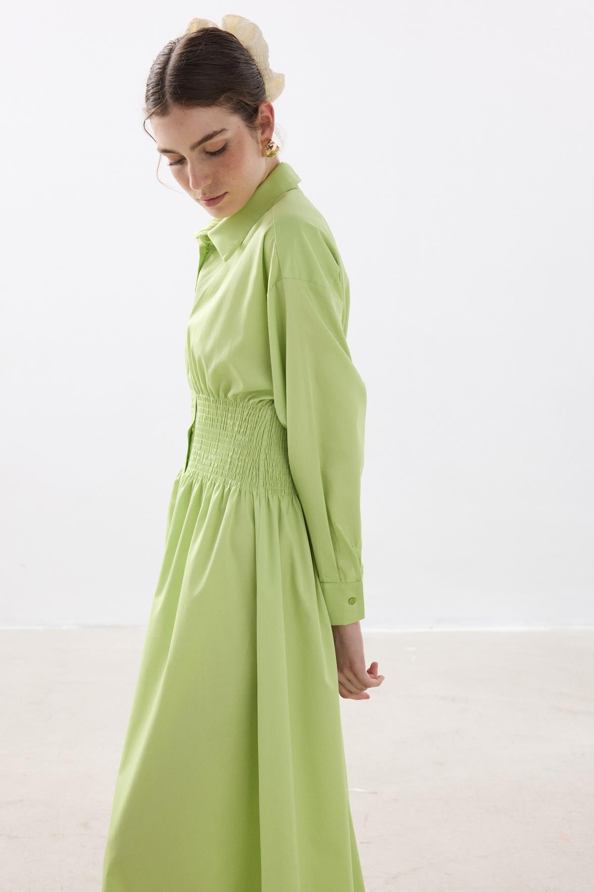 GİPELİ POPLİN ELBİSE LIME