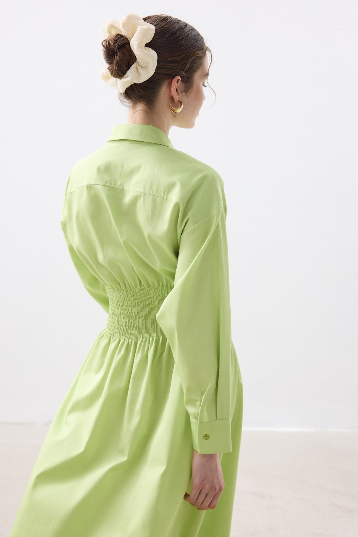 GİPELİ POPLİN ELBİSE LIME