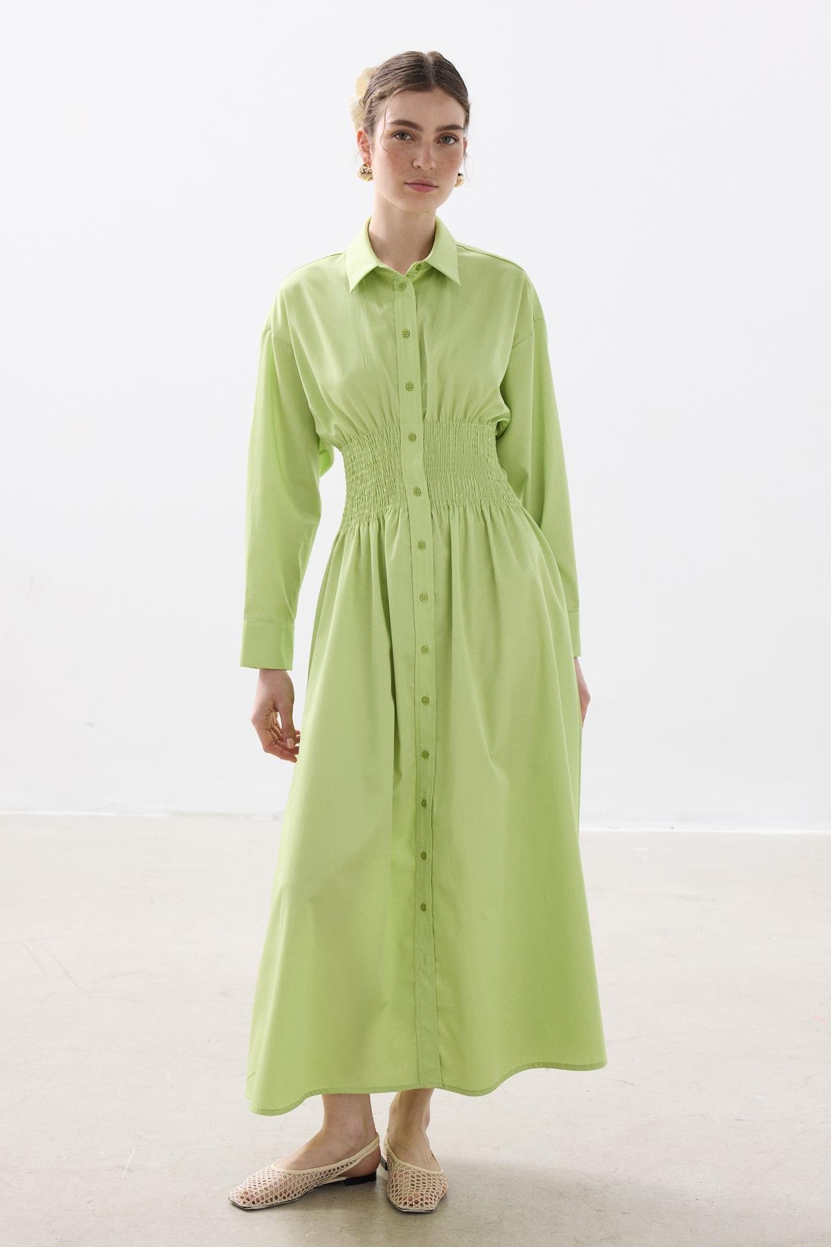 GİPELİ POPLİN ELBİSE LIME