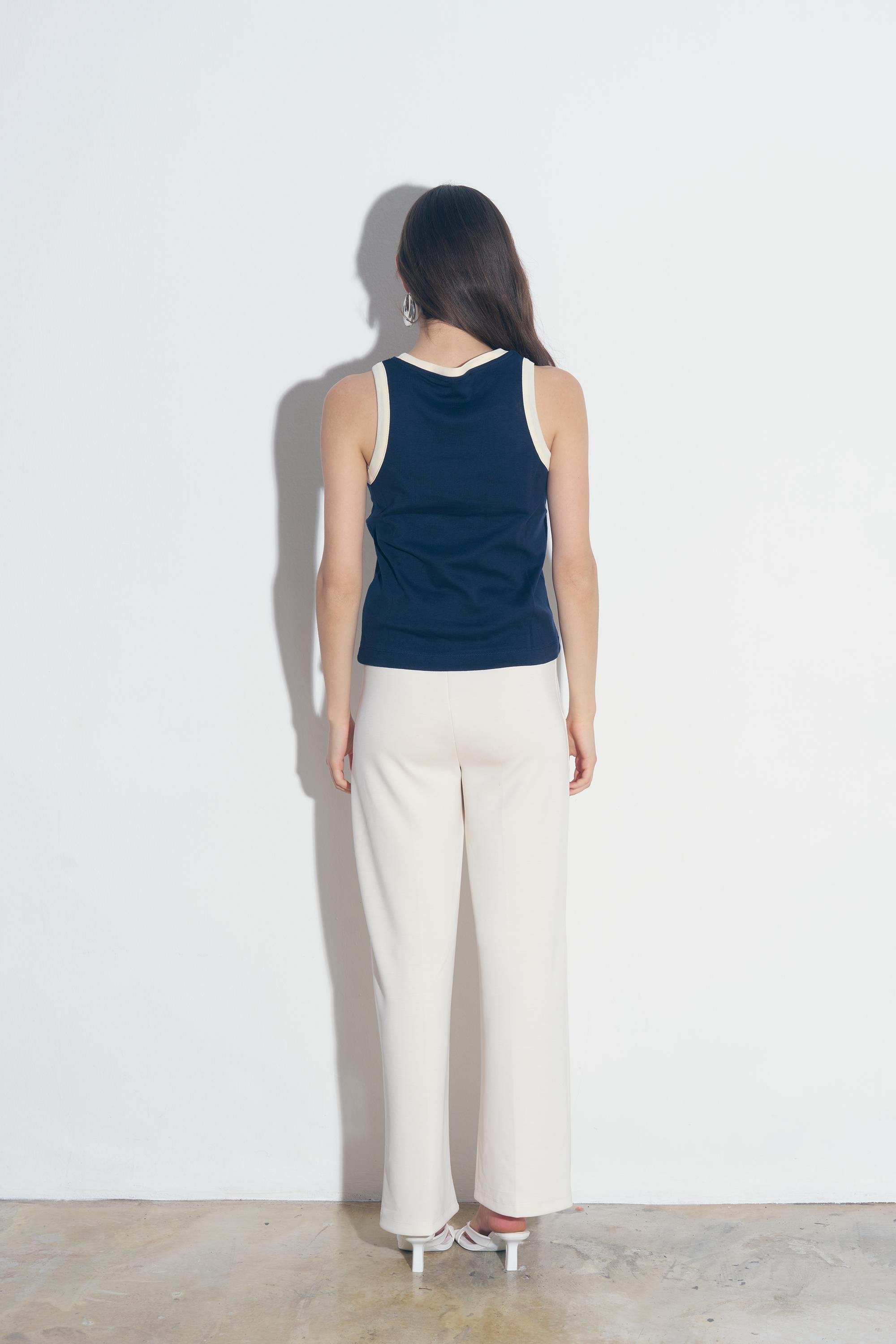 HALTER YAKA KONTRAST BİYELİ PAMUKLU BODY LACİVERT