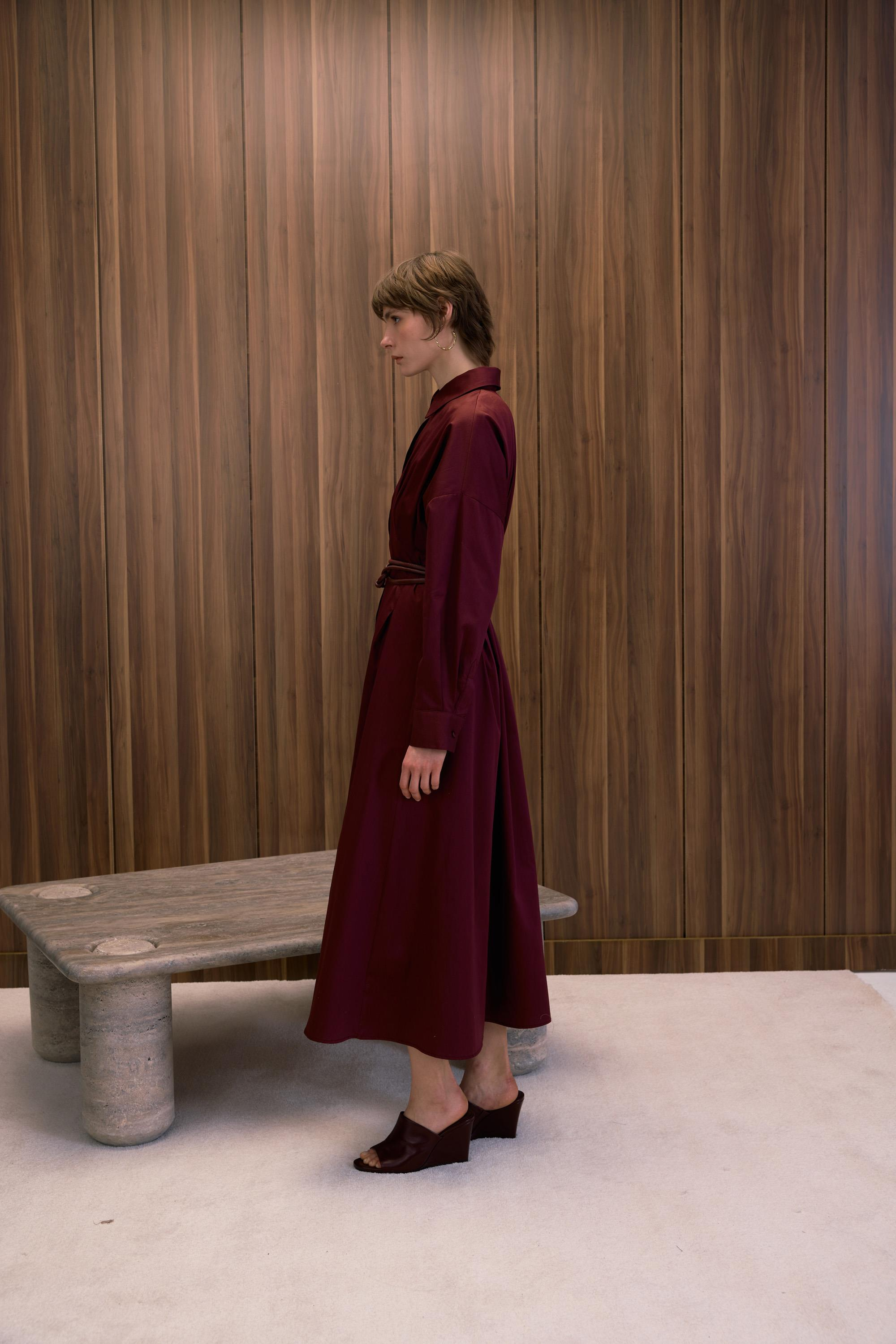 HIGH WAIST PAMUK SATEN ELBİSE BORDO