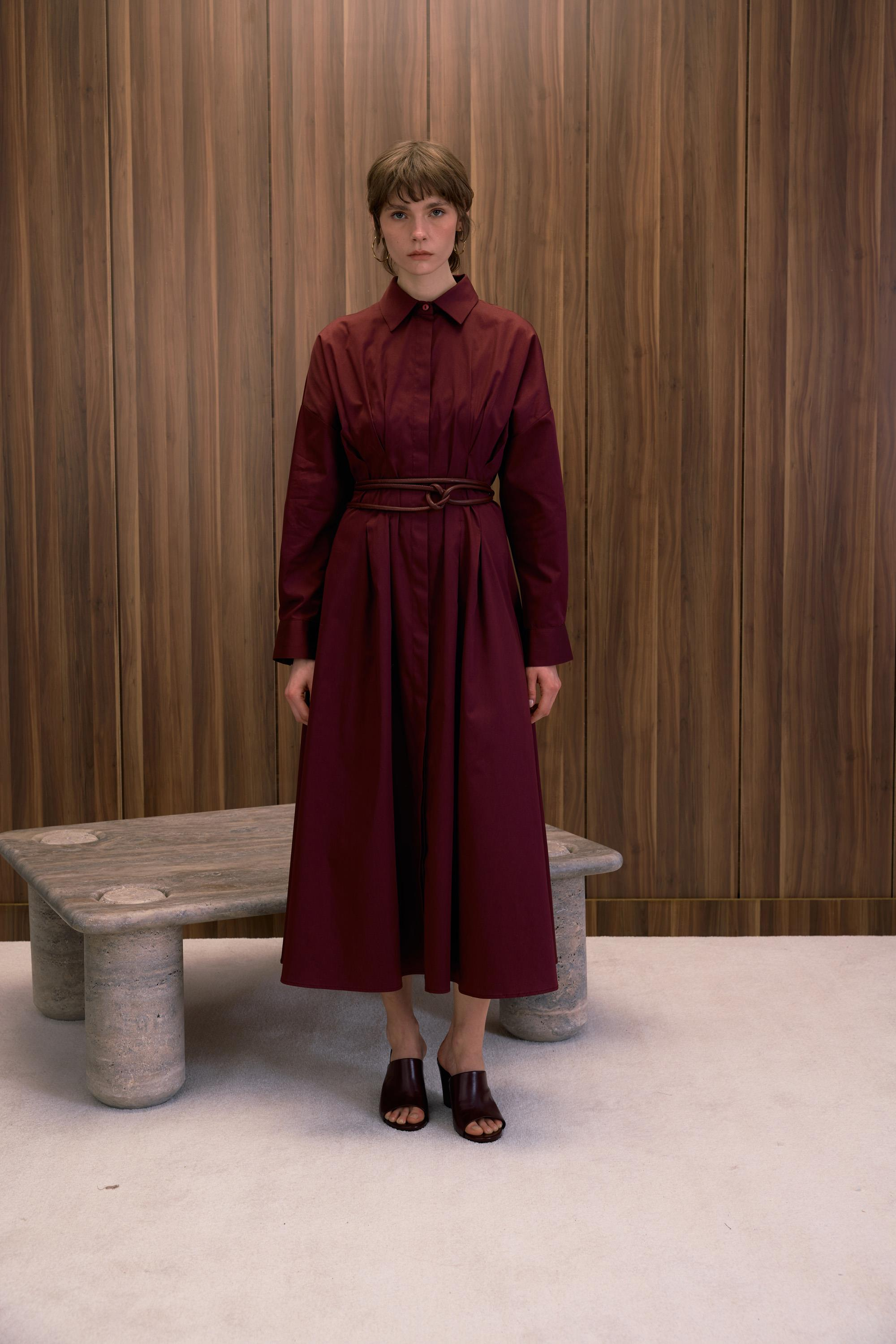HIGH WAIST PAMUK SATEN ELBİSE BORDO