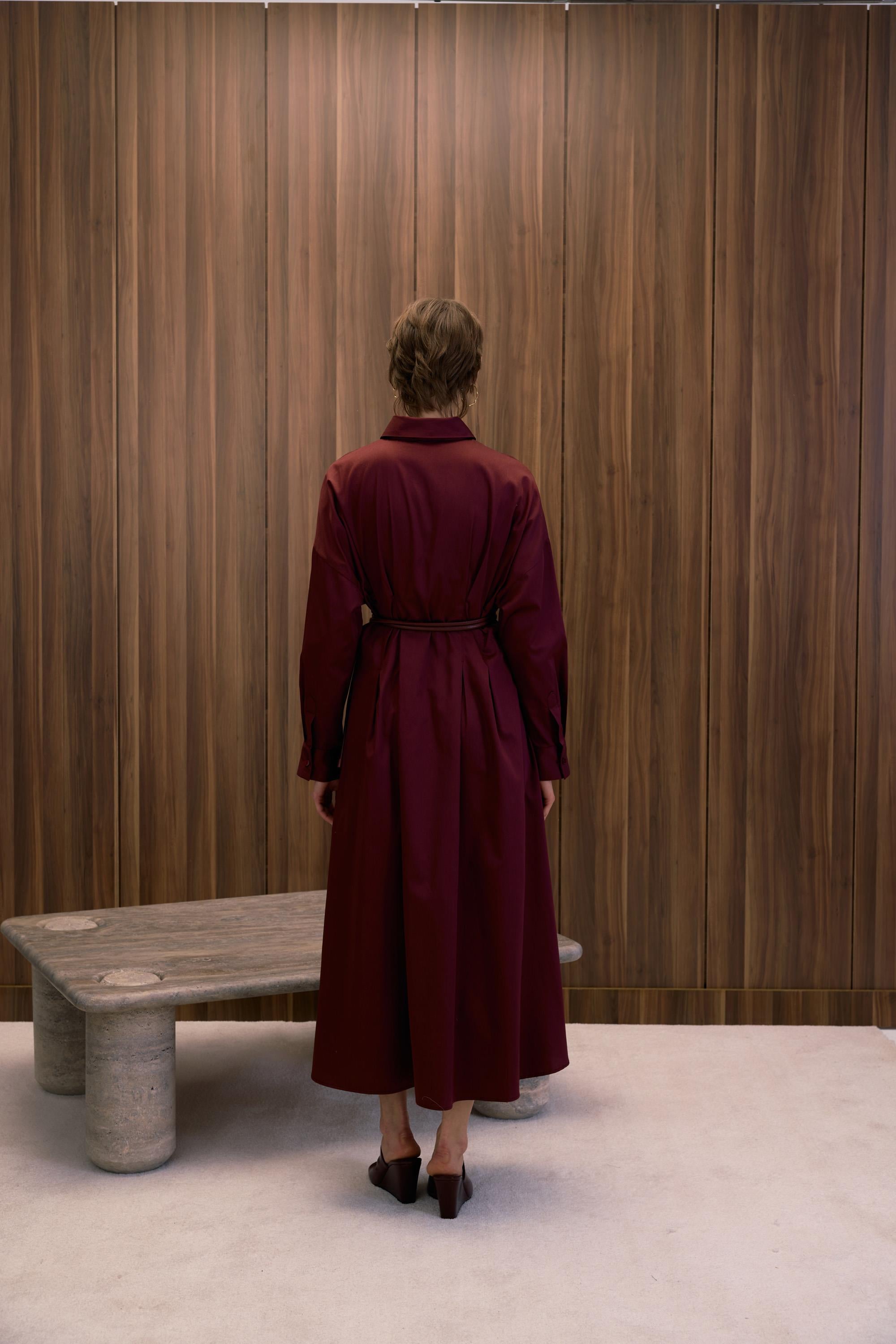 HIGH WAIST PAMUK SATEN ELBİSE BORDO