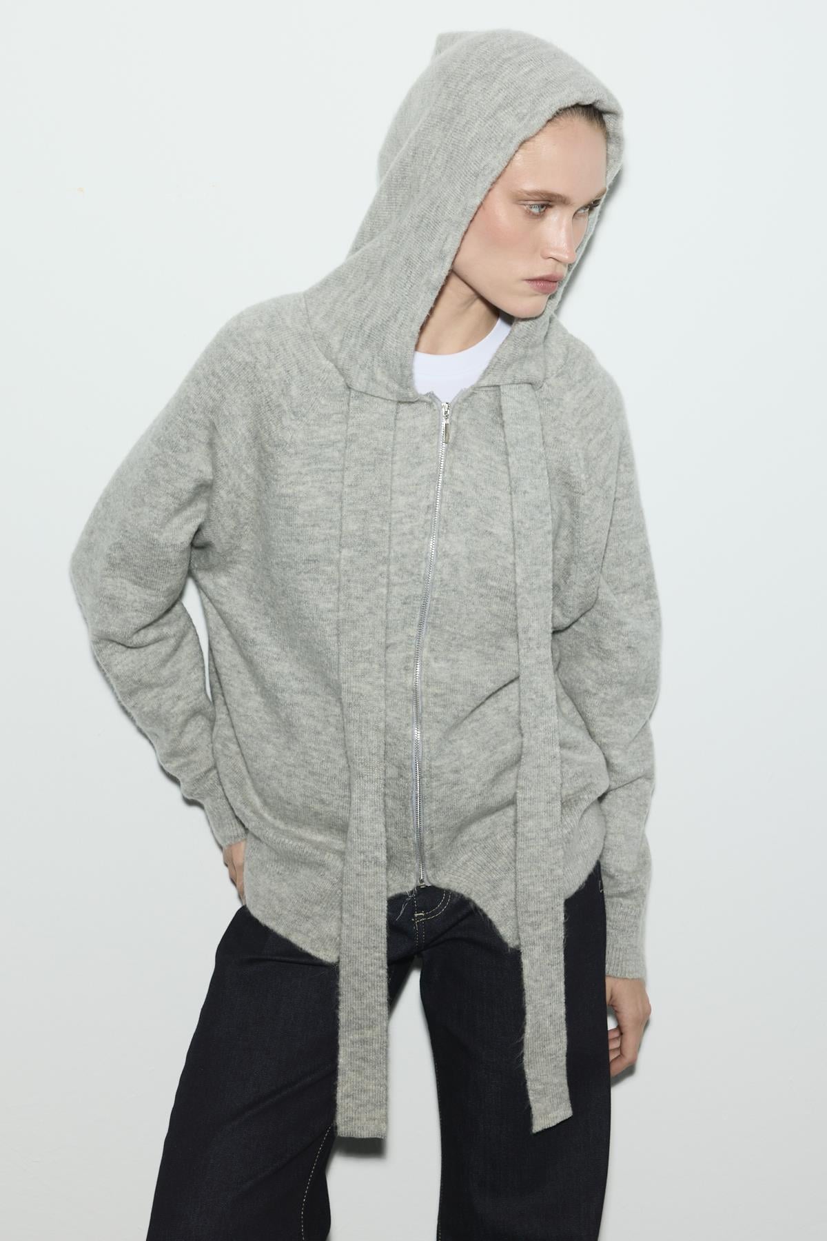 KAPÜŞONLU SWEAT TRİKO HIRKA AÇIK GRİ