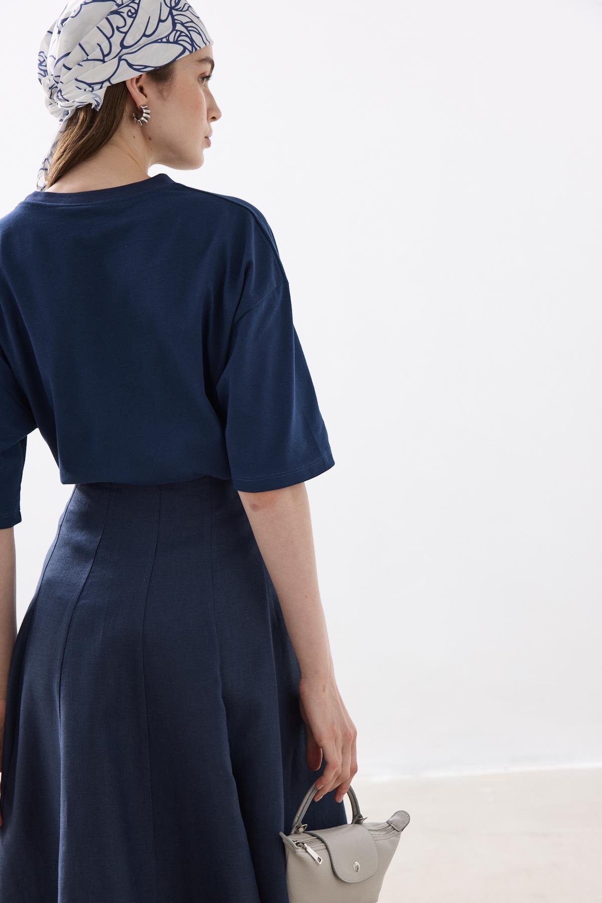 OVERSIZE PAMUKLU T-SHIRT LACİVERT