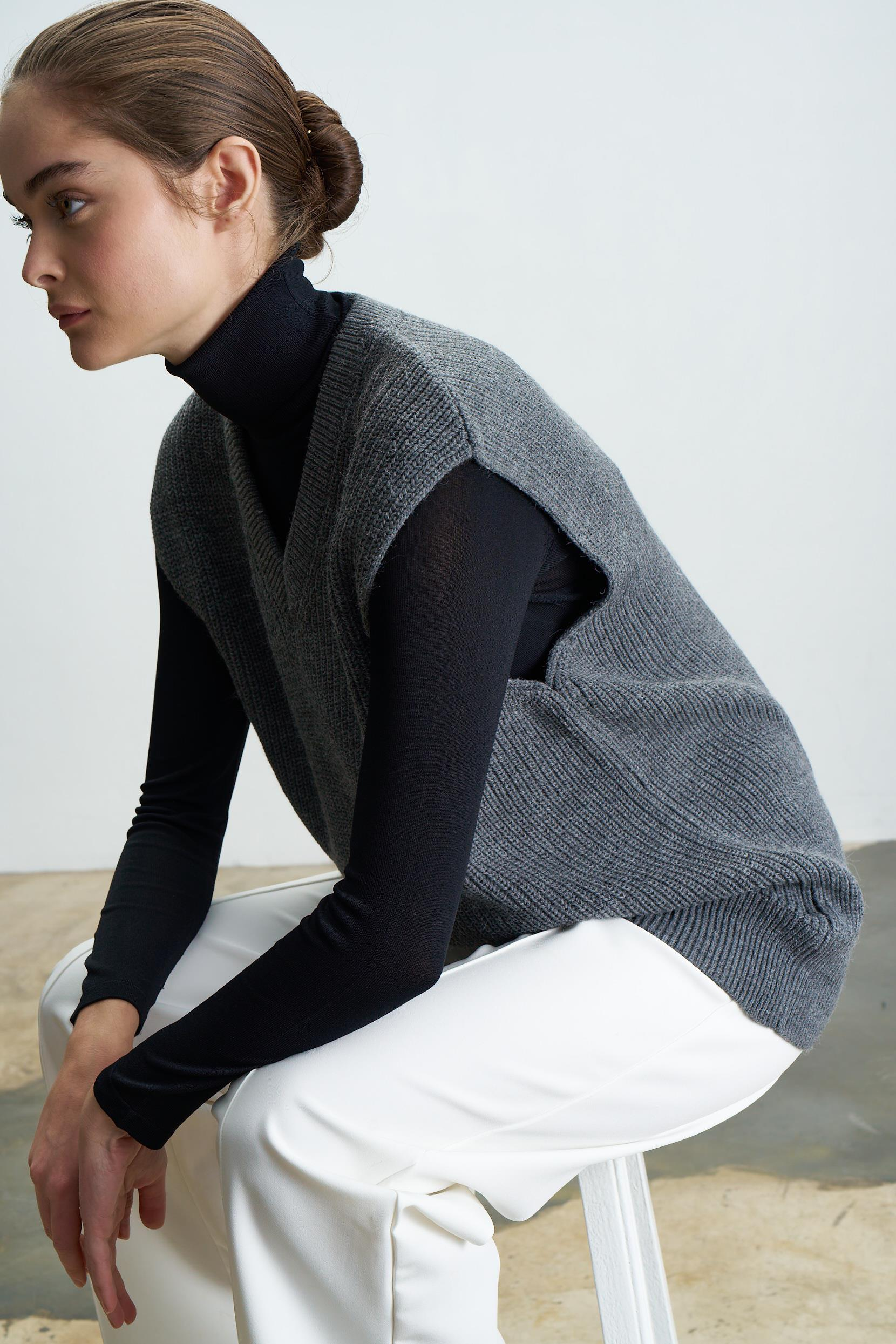 OVERSIZE TRİKO SÜVETER ANTRASİT