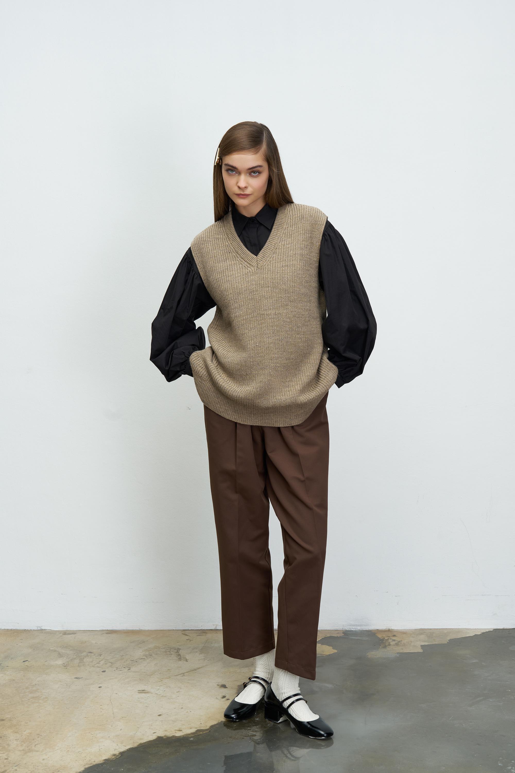 OVERSIZE TRİKO SÜVETER VİZON