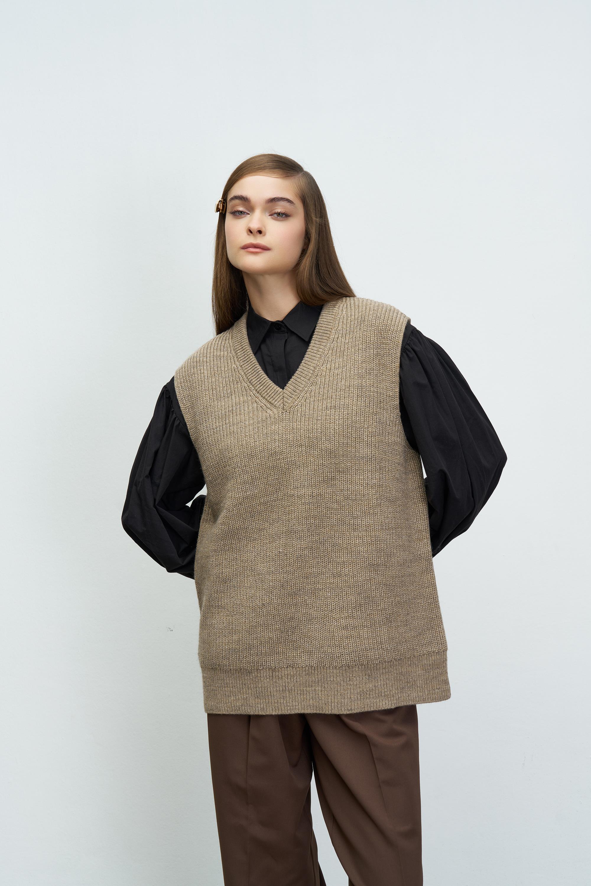 OVERSIZE TRİKO SÜVETER VİZON