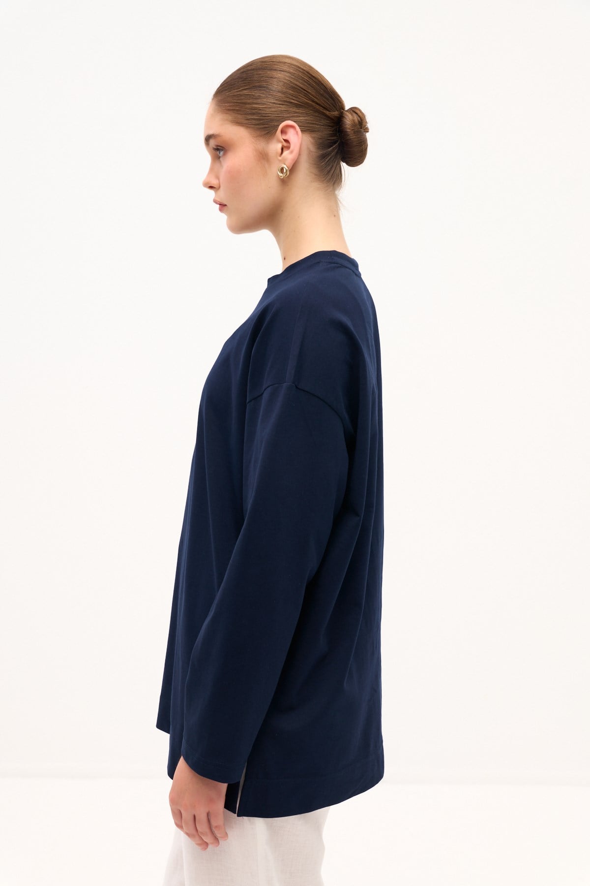 PAMUKLU UZUN T-SHIRT LACİVERT