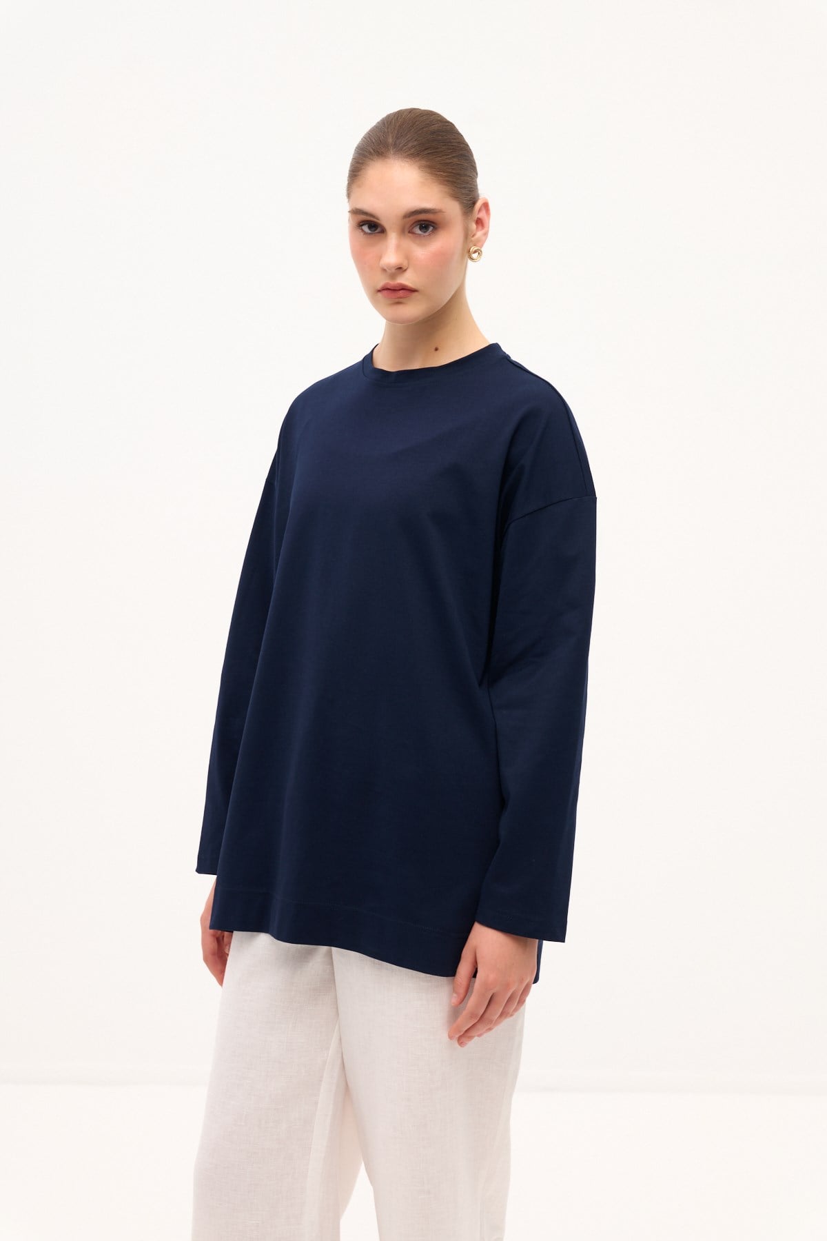 PAMUKLU UZUN T-SHIRT LACİVERT