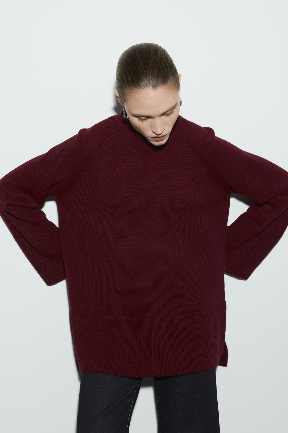 REGLAN KOLLU TRİKO KAZAK BORDO