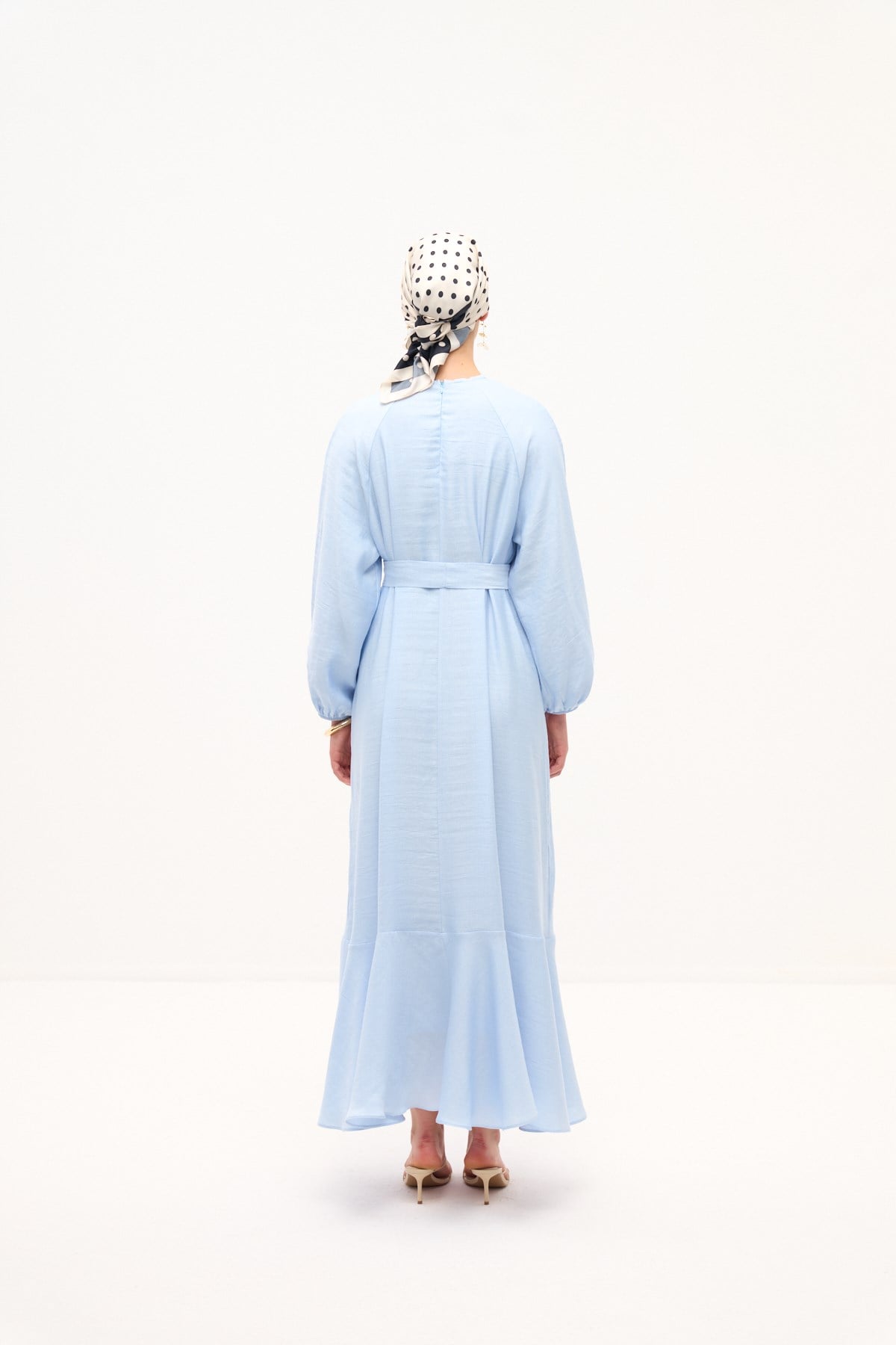 RIVIERA VOLANLI KETEN ELBİSE BEBE MAVİSİ