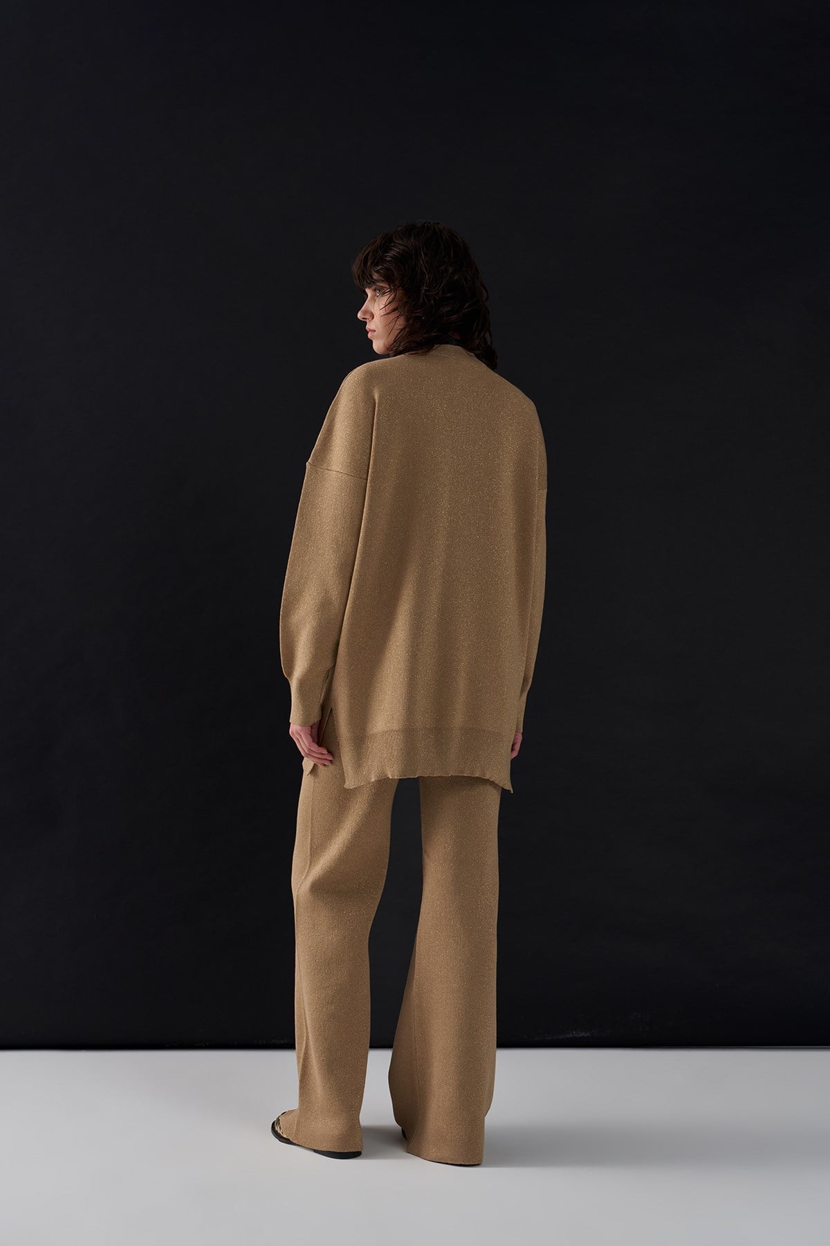 Simli Triko Pantolon Gold
