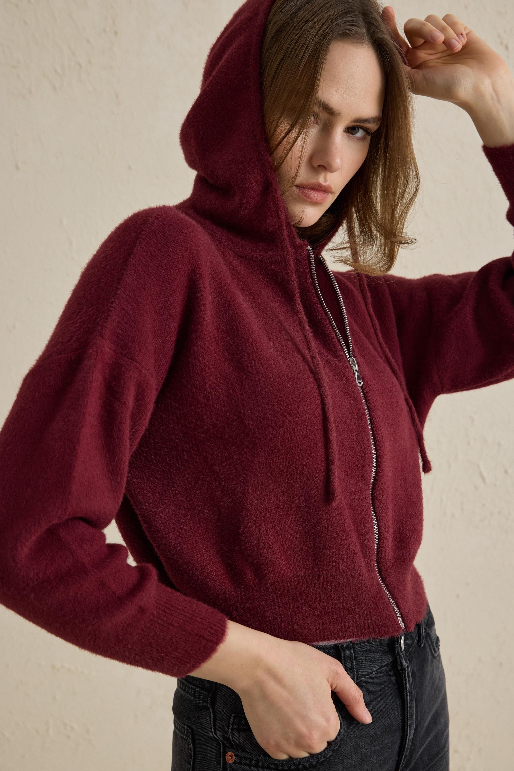 SOFT TOUCHE KAPÜŞONLU HIRKA BORDO