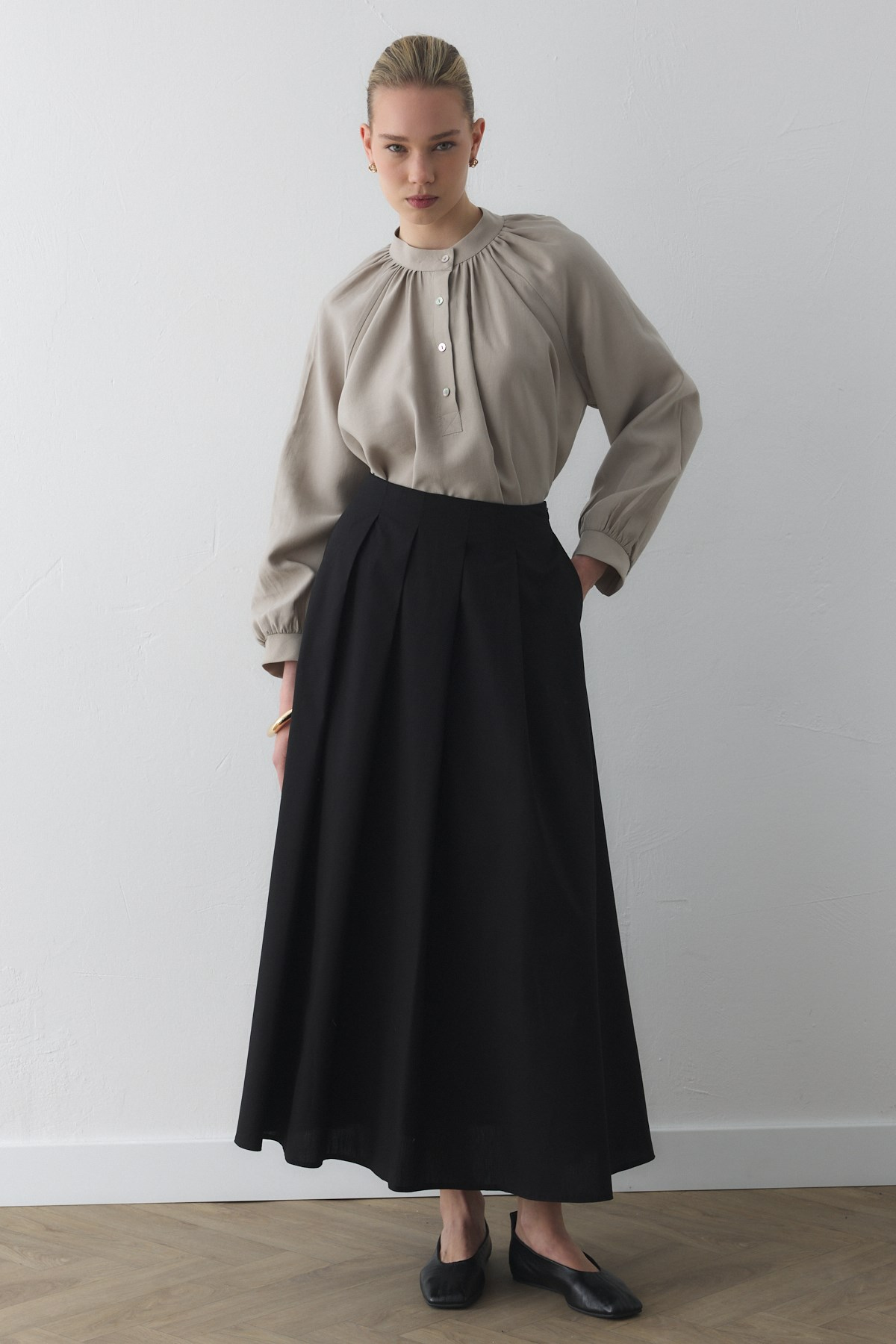 SOFT VOLUME POPLİN ETEK SİYAH