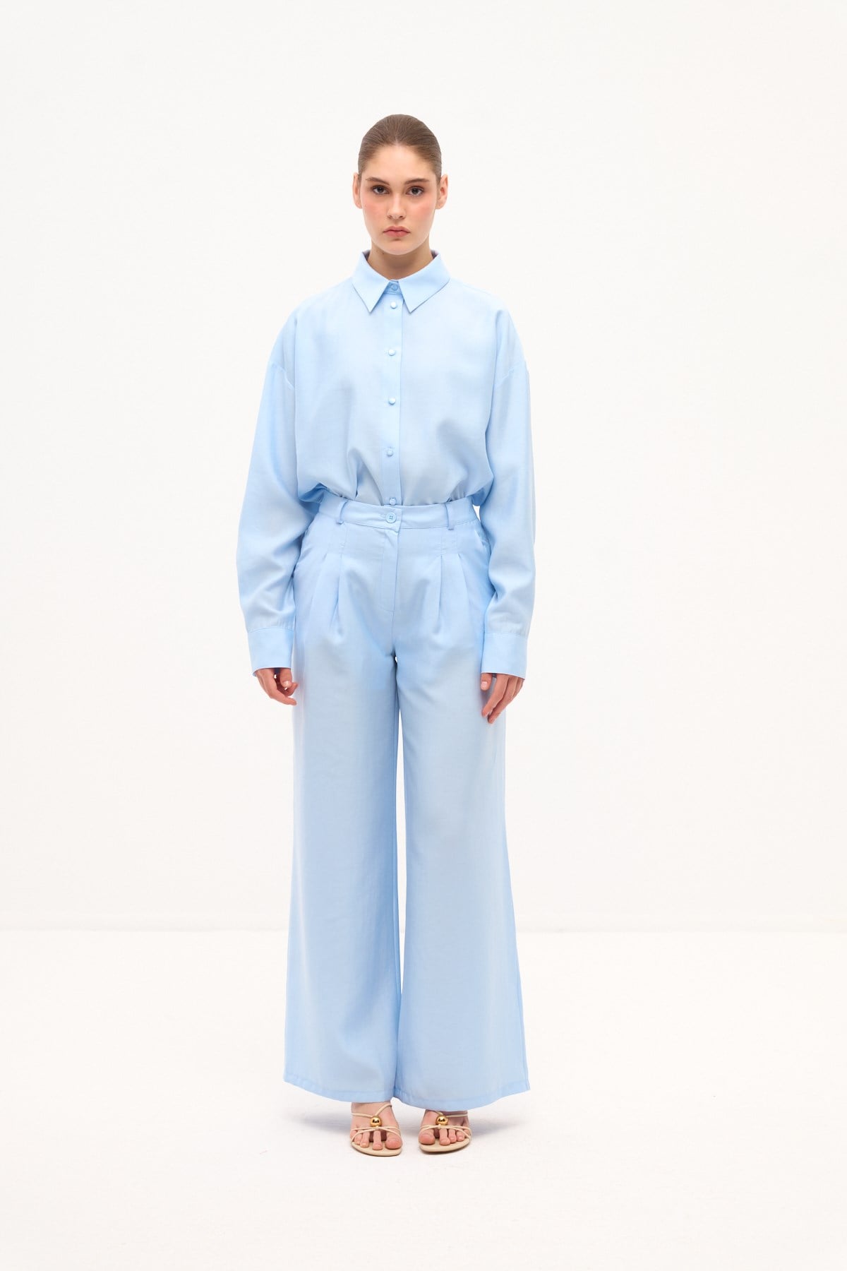 TAŞLANMIŞ MODAL DÖKÜMLÜ PANTOLON BEBE MAVİSİ