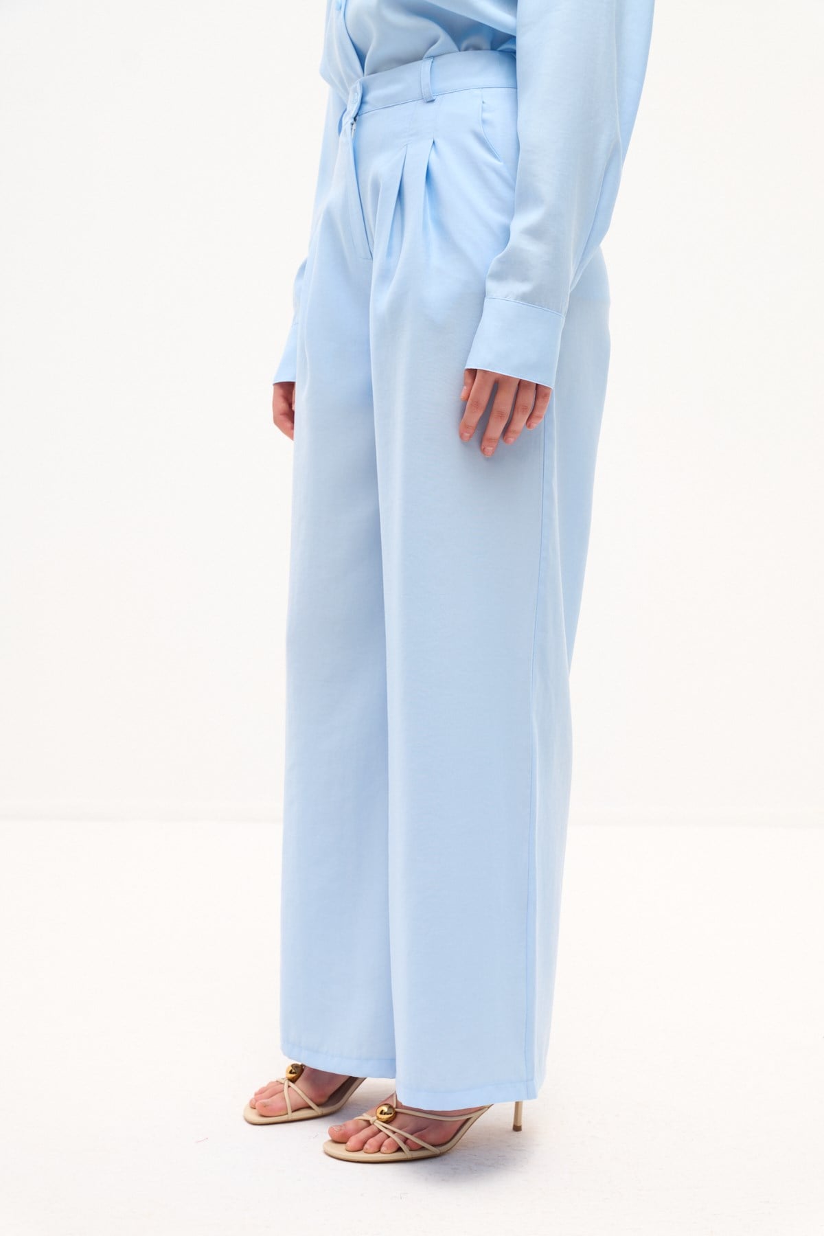 TAŞLANMIŞ MODAL DÖKÜMLÜ PANTOLON BEBE MAVİSİ