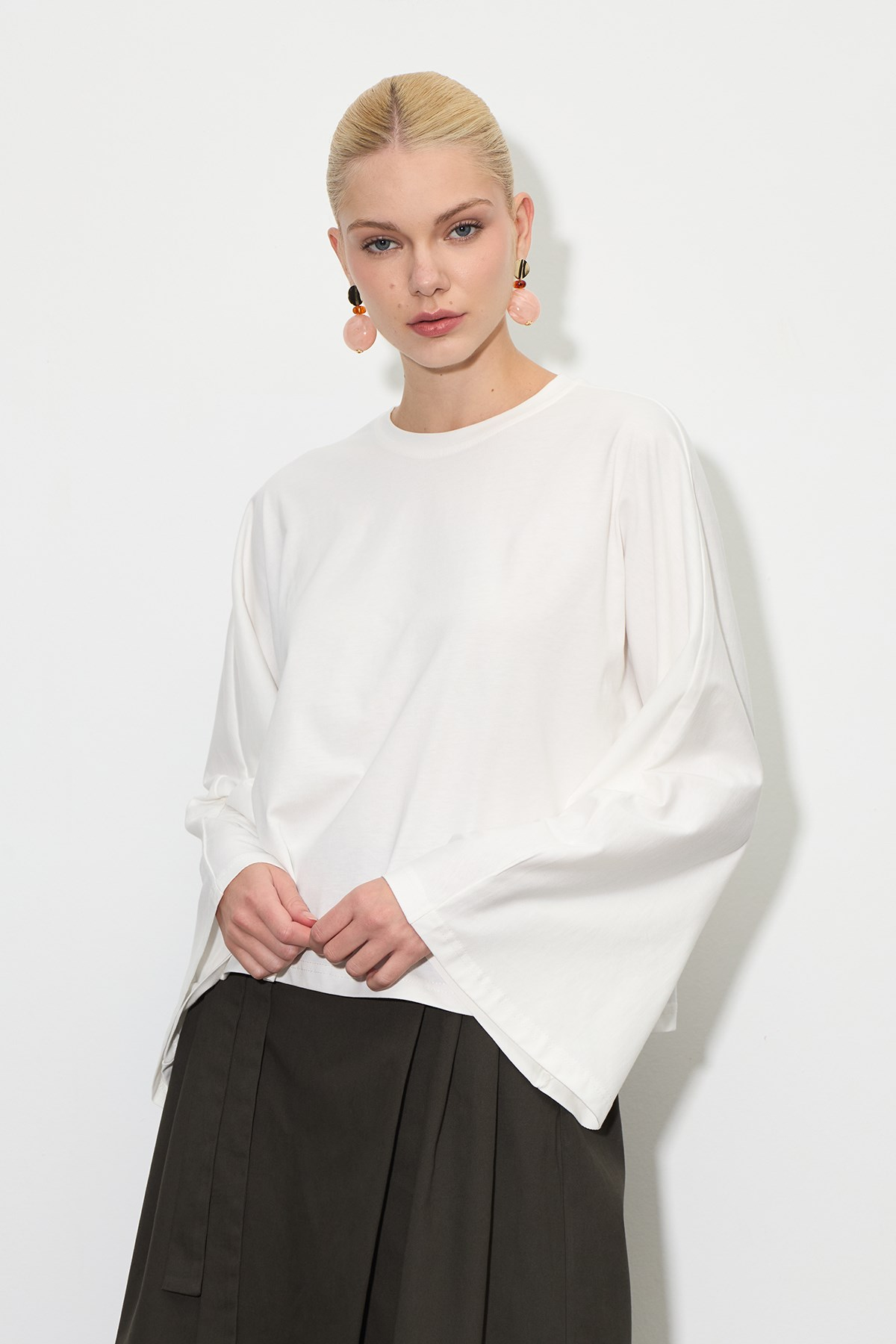 Yarasa Kol Oversize Bluz Ekru