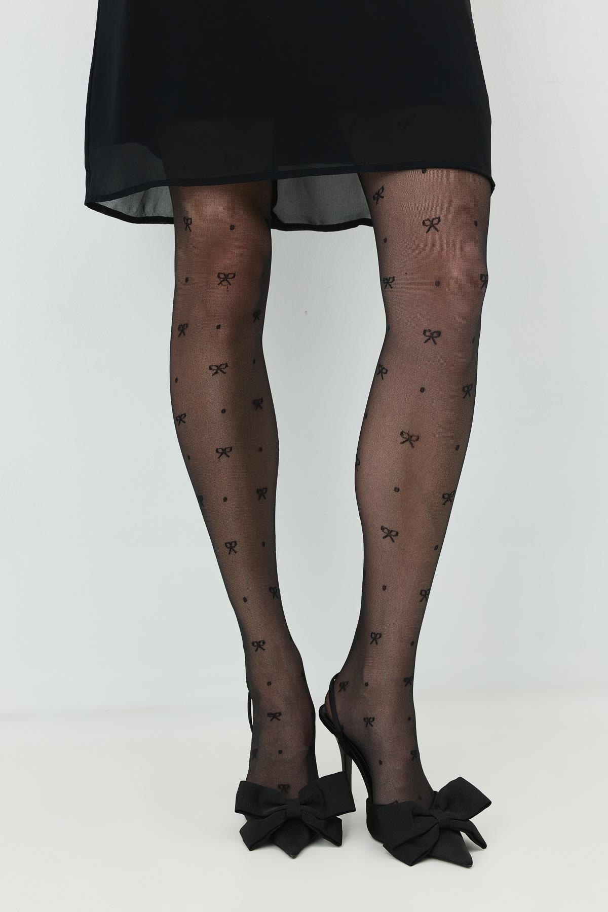 2'li Paket Fiyonk Desenli Büyük Beden Külotlu Çorap Siyah