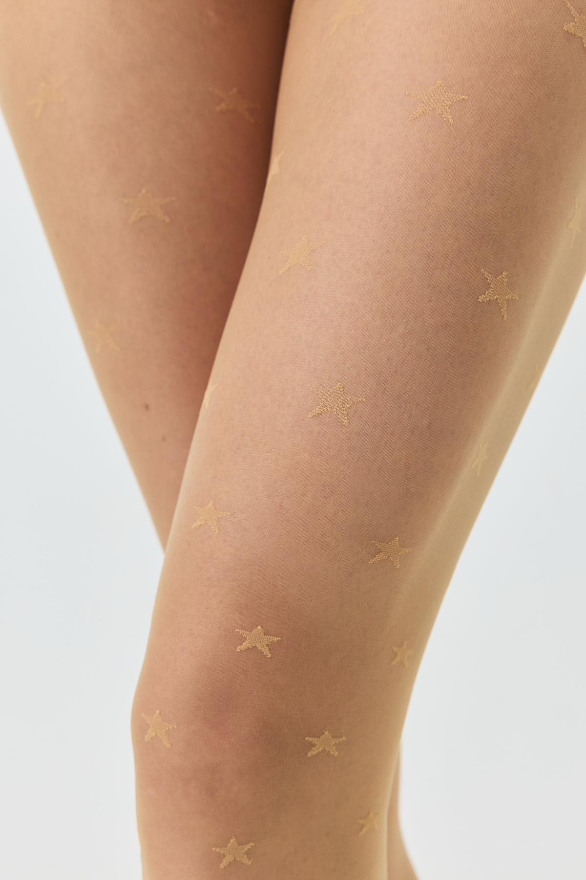 2'li Paket Yıldız Desenli Külotlu Çorap Ten