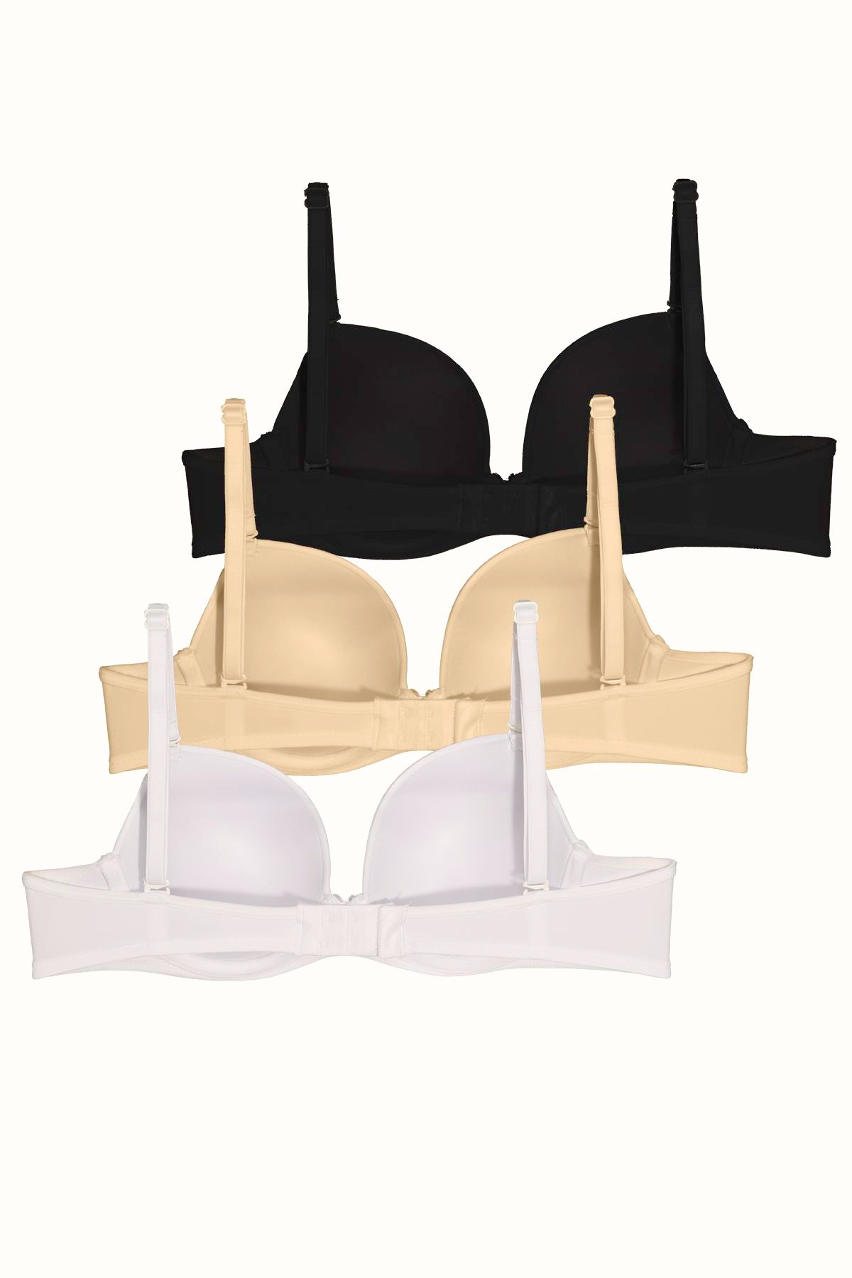 3'lü Paket Dolgusuz Yumuşak Kaplı Örme Sütyen C37025 Siyah/Beyaz/Ten