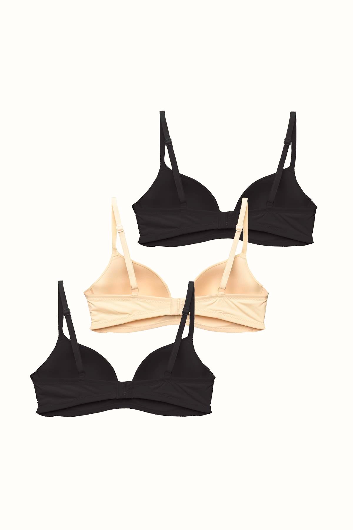 3'lü Paket Dolgusuz Yumuşak Kaplı Örme Sütyen C31791 Siyah/Ten