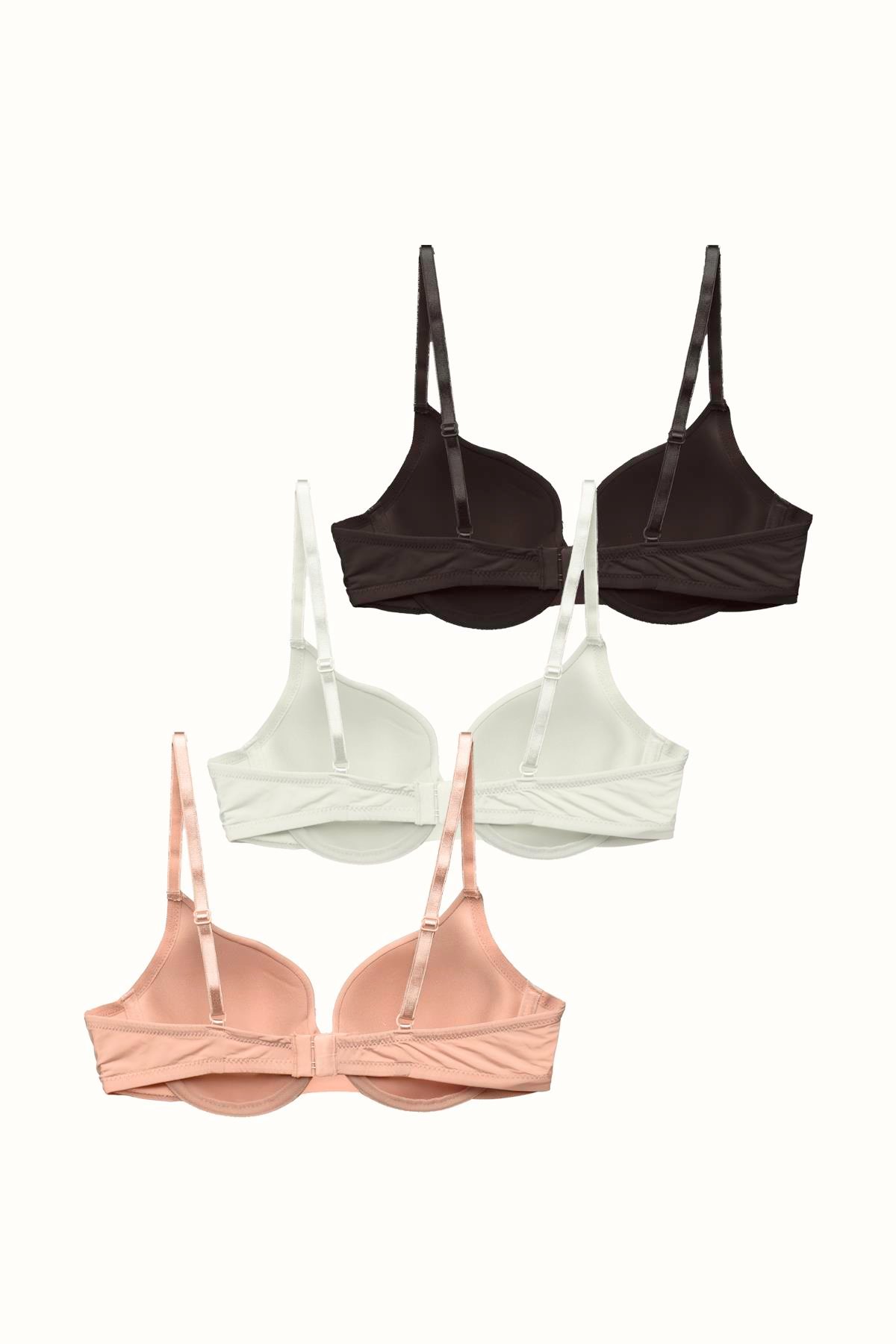 3'lü Paket Dolgusuz Yumuşak Kaplı Örme Sütyen C38010 Siyah/Beyaz/Ten