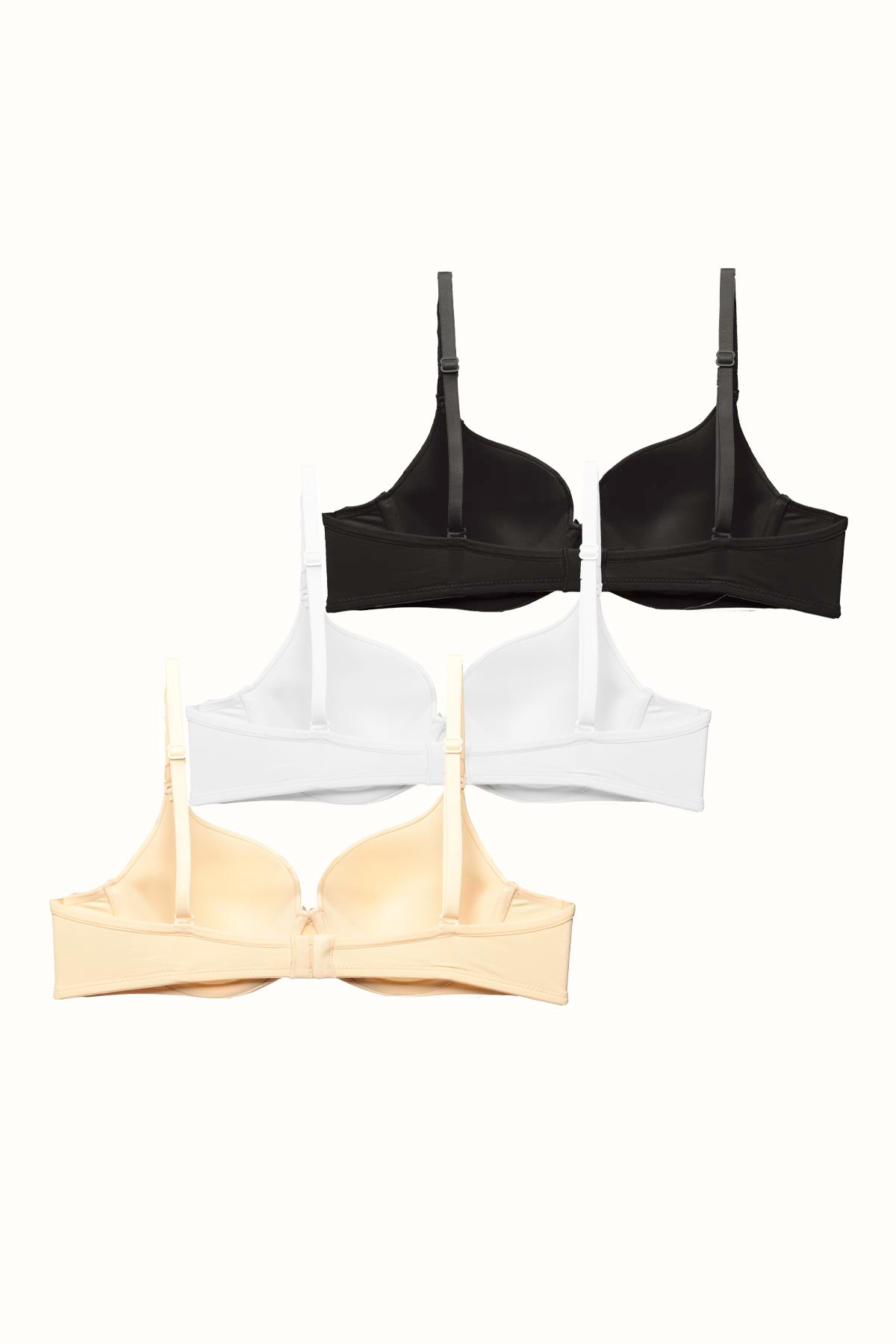 3'lü Paket Dolgusuz Yumuşak Kaplı Örme Sütyen C37010 Siyah/Beyaz/Ten