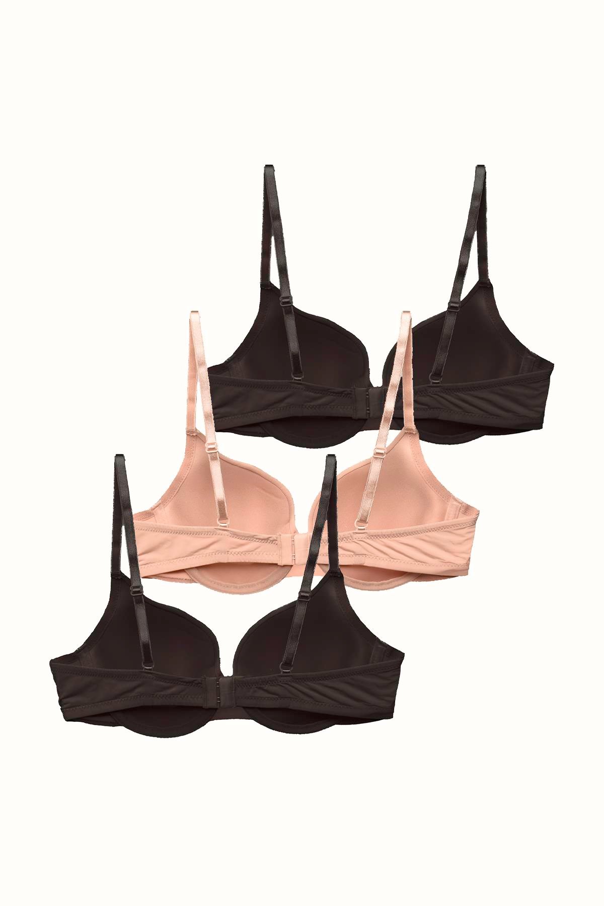 3'lü Paket Dolgusuz Yumuşak Kaplı Örme Sütyen C38010 Siyah/Ten