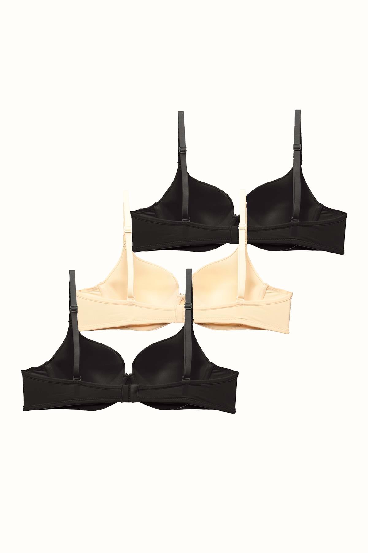 3'lü Paket Dolgusuz Yumuşak Kaplı Örme Sütyen C37010 Siyah/Ten