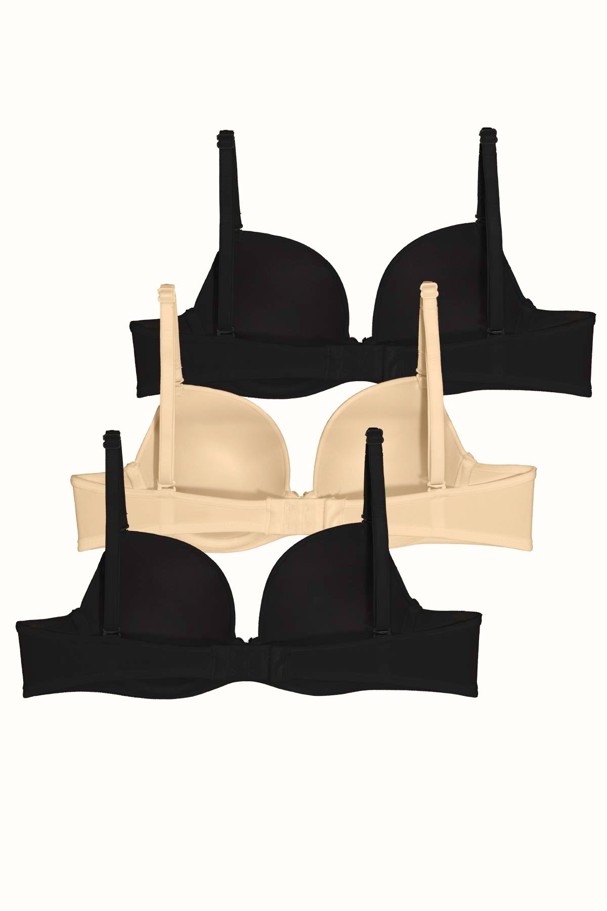 3'lü Paket Dolgusuz Yumuşak Kaplı Örme Sütyen C37025 Siyah/Ten