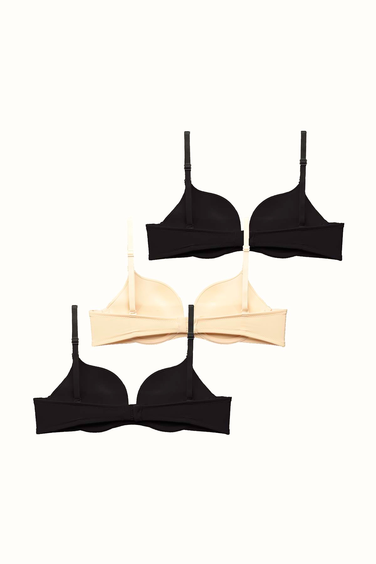 3'lü Paket Double Push Up Yumuşak Kaplı Örme Sütyen C37030 Siyah/Ten