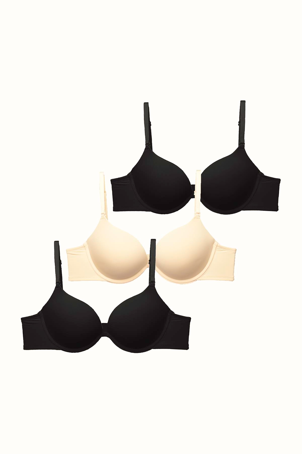 3'lü Paket Double Push Up Yumuşak Kaplı Örme Sütyen C37035 Siyah/Ten
