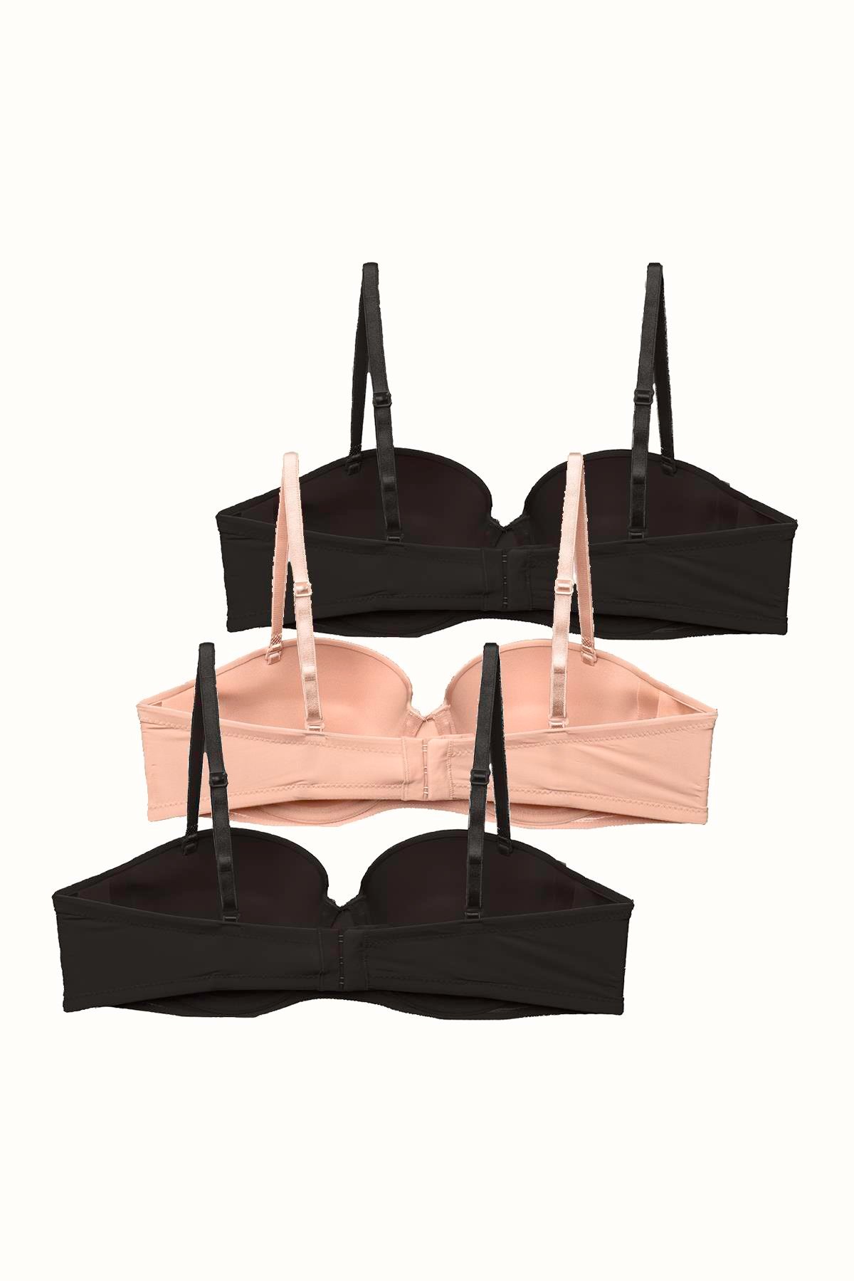 3'lü Paket Push Up Straplez Yumuşak Kaplı Örme Sütyen C38025 Siyah/Ten