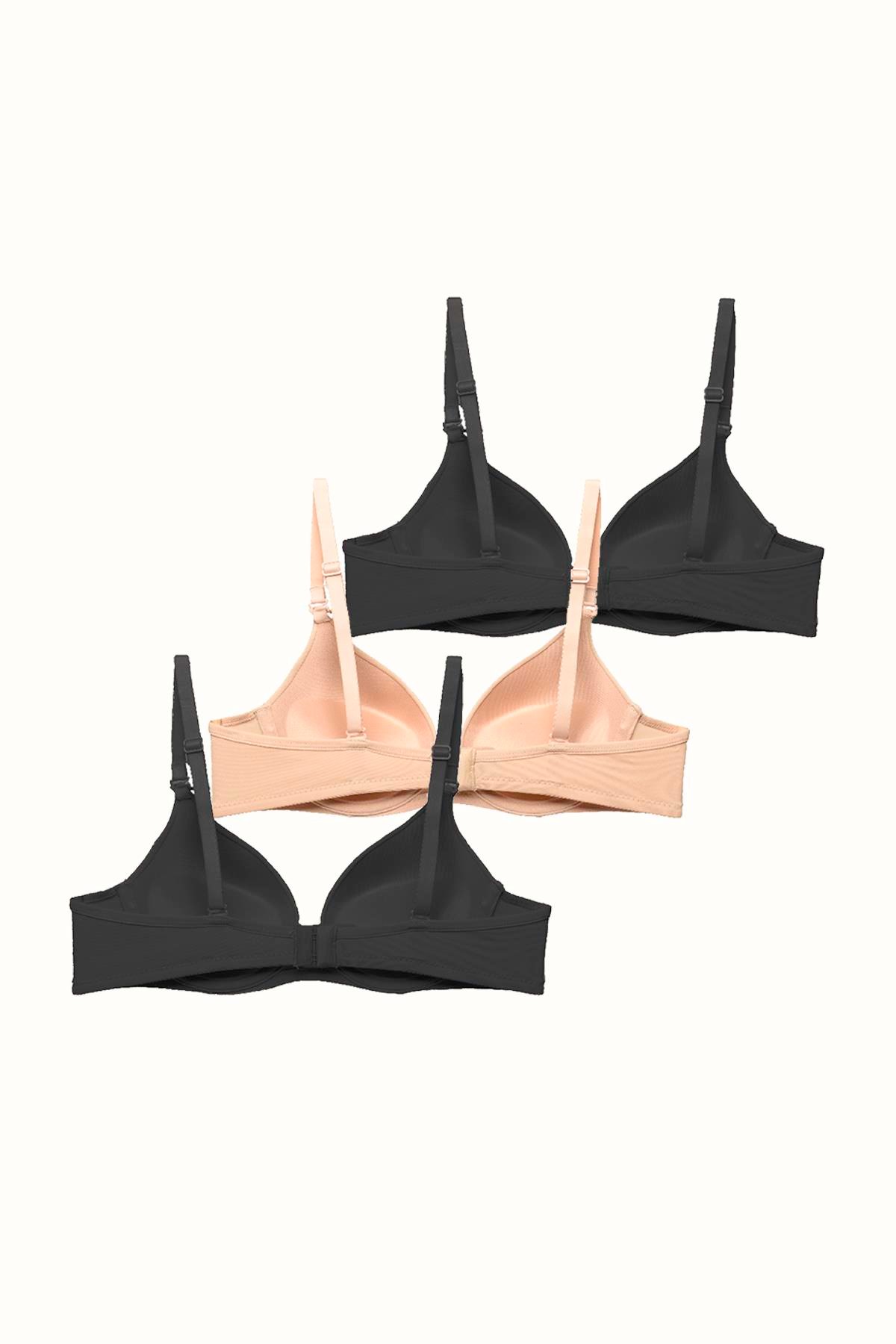 3'lü Paket Push Up Yumuşak Kaplı Örme Sütyen C37015 Siyah/Ten