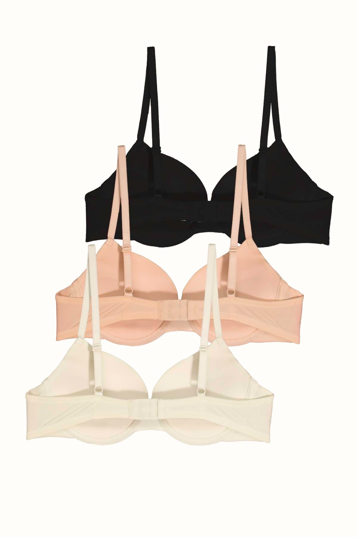 3'lü Paket Push Up Yumuşak Kaplı Örme Sütyen C38015 Siyah/Beyaz/Ten