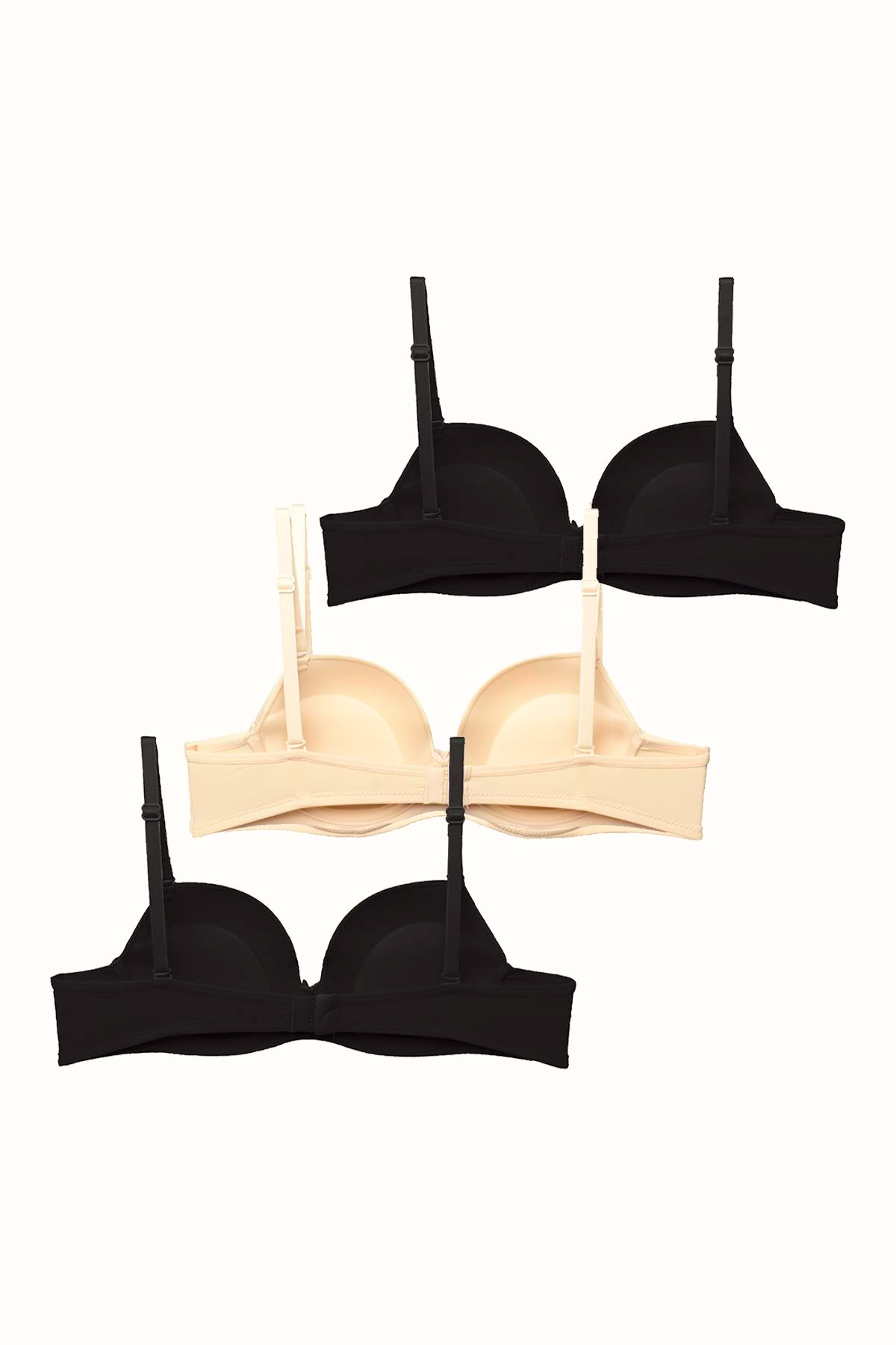 3'lü Paket Push Up Yumuşak Kaplı Örme Sütyen C37020 Siyah/Ten