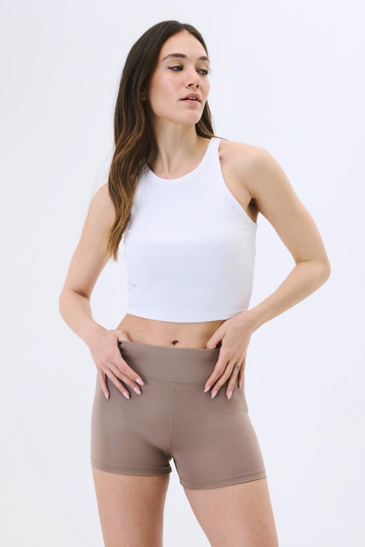 Active Kadın Yüksek Bel Şort Kahverengi