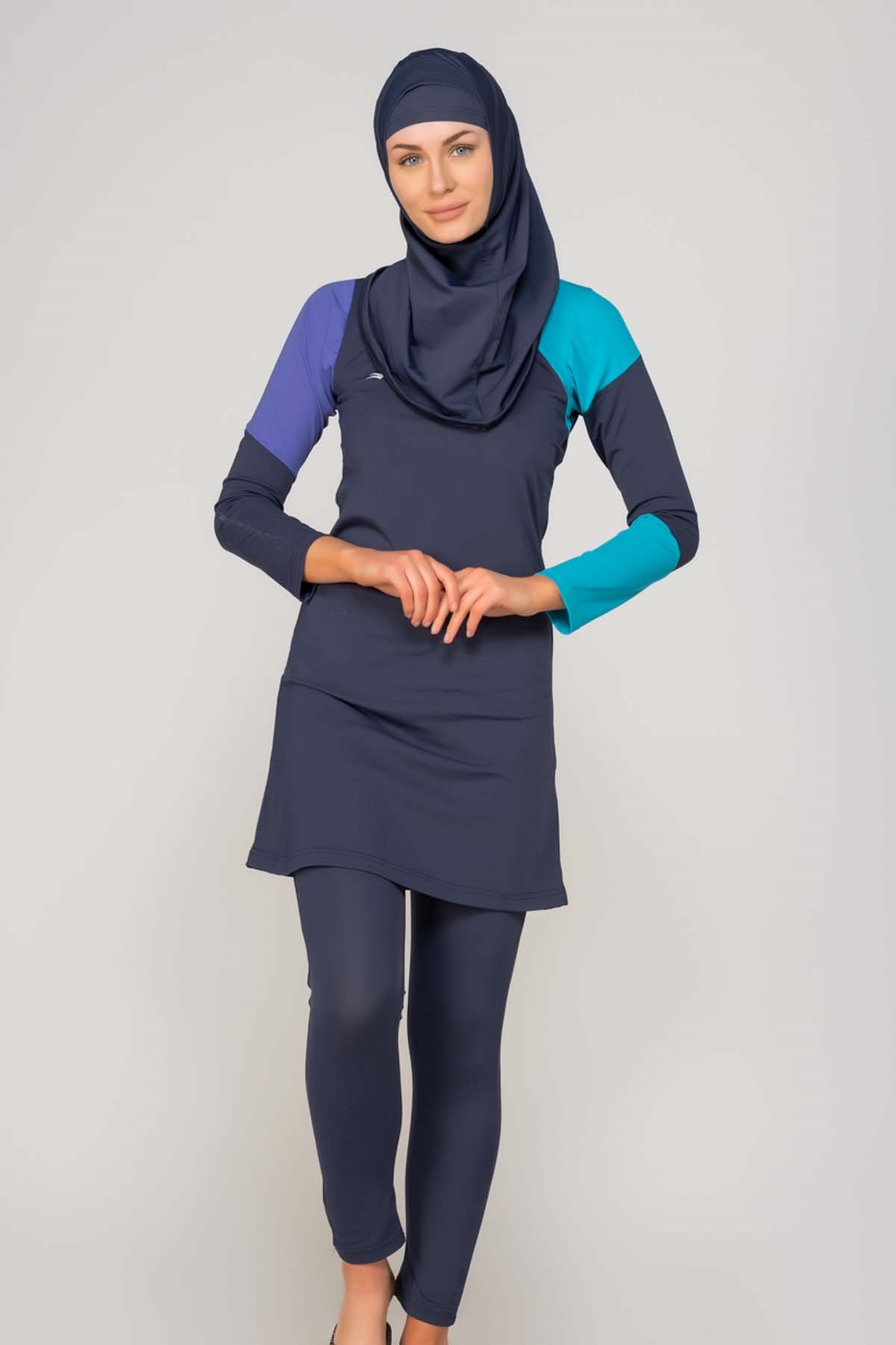 Alfasa 208 Uzun Kol Taytlı Tam Kapalı Tesettür Mayo Lacivert
