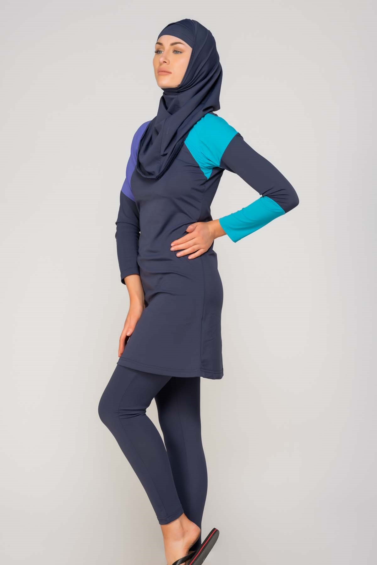 Alfasa 208 Uzun Kol Taytlı Tam Kapalı Tesettür Mayo Lacivert