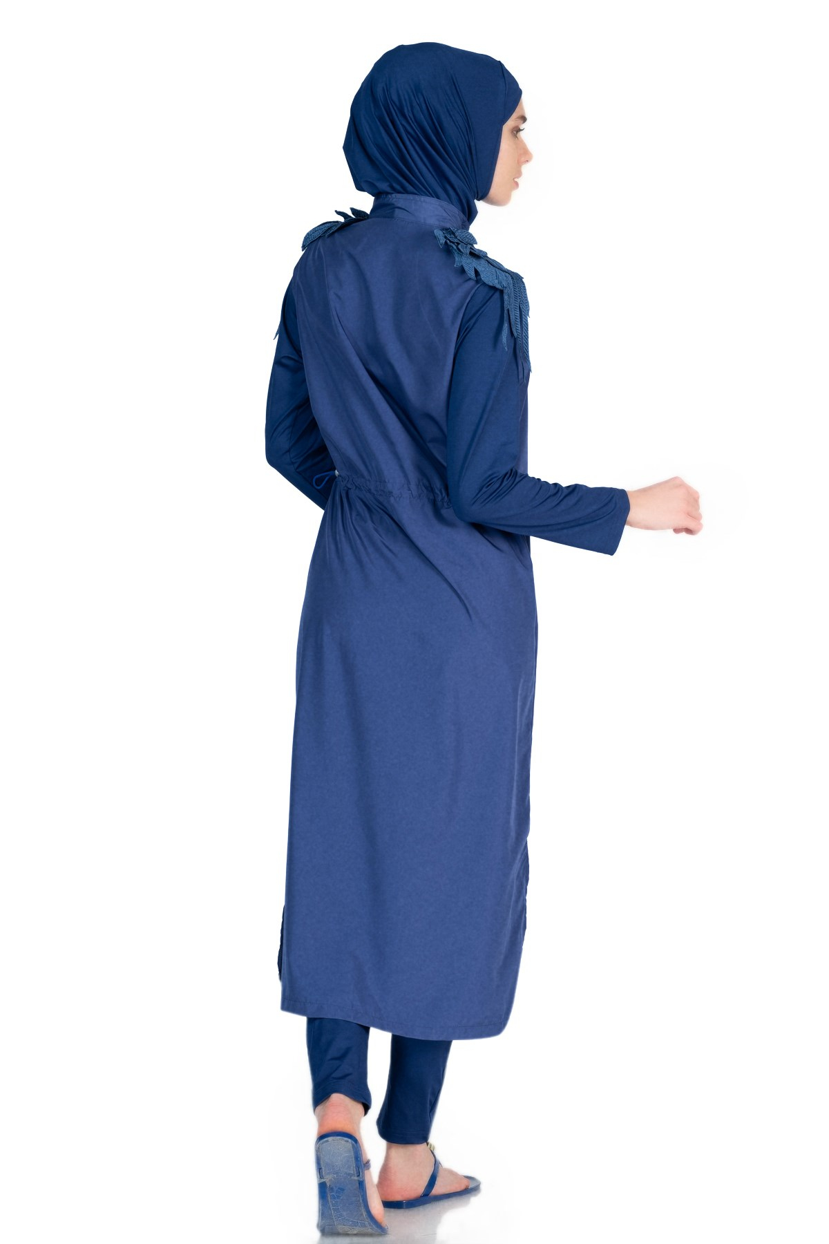 Alfasa 307 Uzun Kol Taytlı Omuz Detaylı Tam Kapalı Tesettür Mayo İndigo