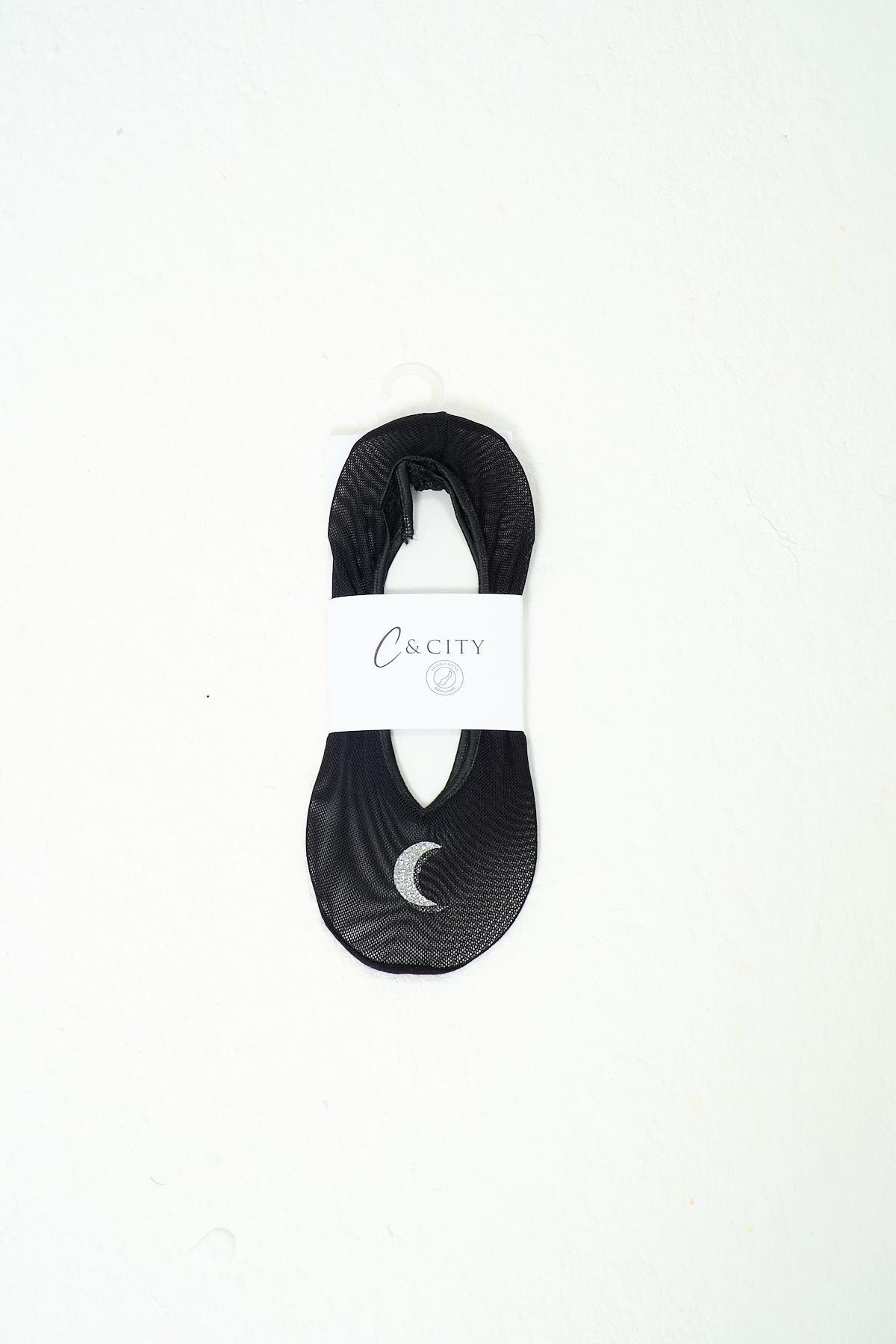 Ay Flok Baskılı Lazer Tül Suba Siyah